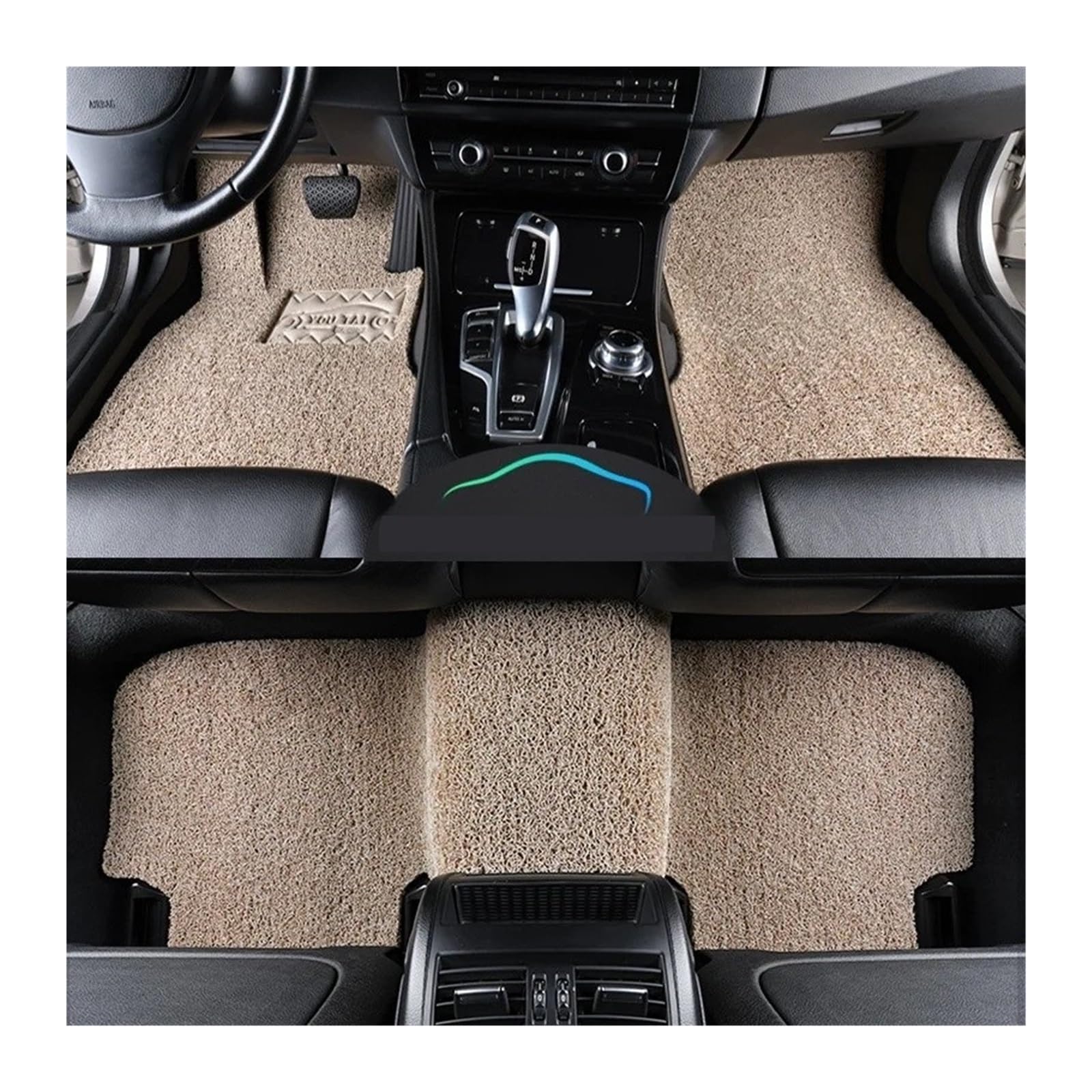 Gummimatten Auto Universelle Auto-Fußmatte, leicht zu reinigen, Fahrzeugmatte, Boden-Pedalmatte, kann Frostschutzmittel schneiden, Auto-Bodenmatte Autofußmatten-Set(Beige 21mm Thick) von EGUIAS