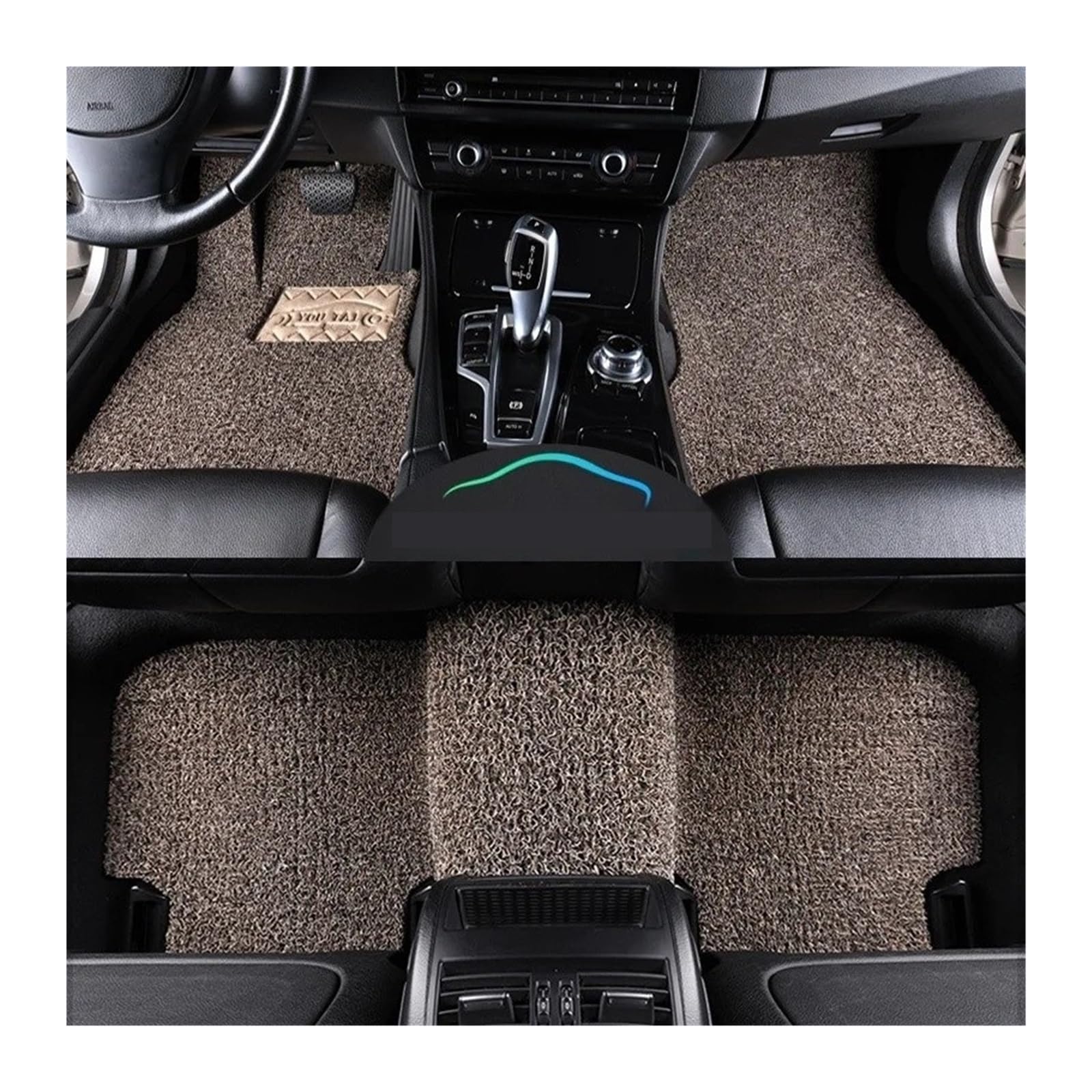 Gummimatten Auto Universelle Auto-Fußmatte, leicht zu reinigen, Fahrzeugmatte, Boden-Pedalmatte, kann Frostschutzmittel schneiden, Auto-Bodenmatte Autofußmatten-Set(Beige Brown 15mm Thick) von EGUIAS