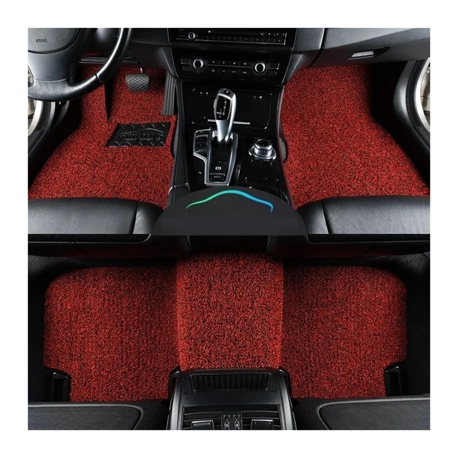 Gummimatten Auto Universelle Auto-Fußmatte, leicht zu reinigen, Fahrzeugmatte, Boden-Pedalmatte, kann Frostschutzmittel schneiden, Auto-Bodenmatte Autofußmatten-Set(Black and red 15mm Thick) von EGUIAS