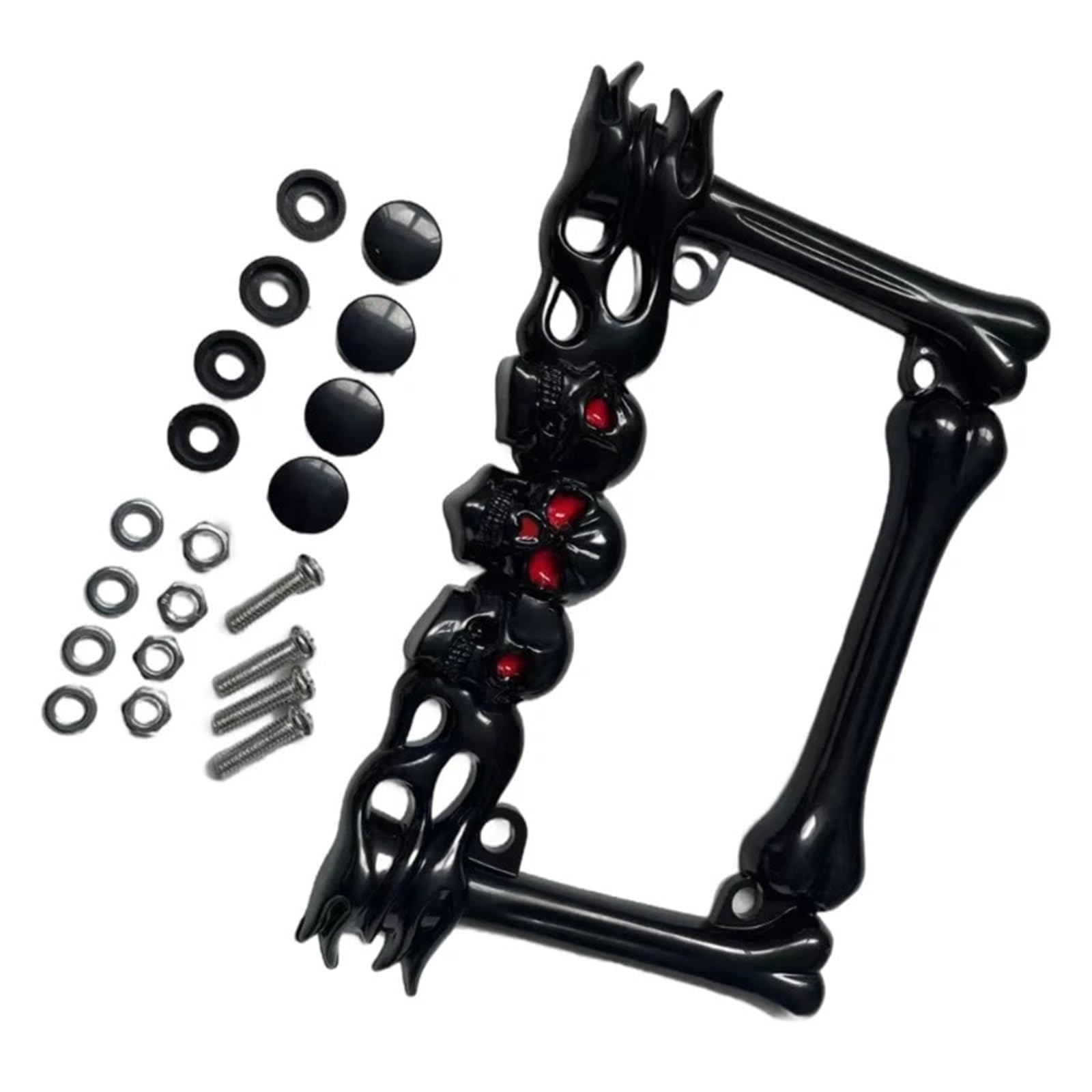 Kennzeichenhalter 3D Schädel Kopf Motorrad Nummernschild Rahmen Anzahl Platten Halter Motorrad Teil(Black) von EGUIAS