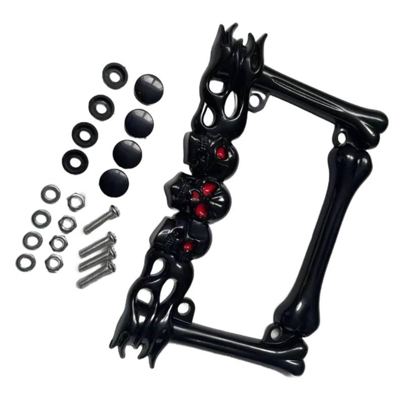 Kennzeichenhalter 3D Schädel Kopf Motorrad Nummernschild Rahmen Anzahl Platten Halter Motorrad Teil(Black) von EGUIAS