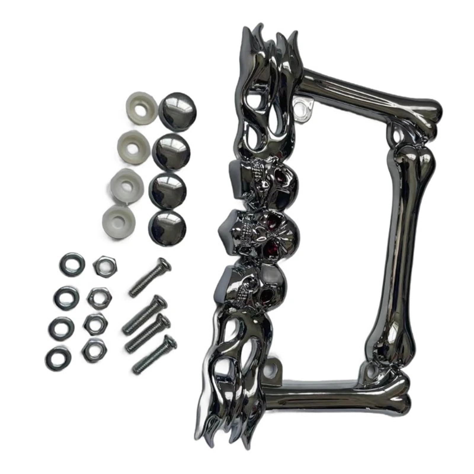 Kennzeichenhalter 3D Schädel Kopf Motorrad Nummernschild Rahmen Anzahl Platten Halter Motorrad Teil(Silver) von EGUIAS