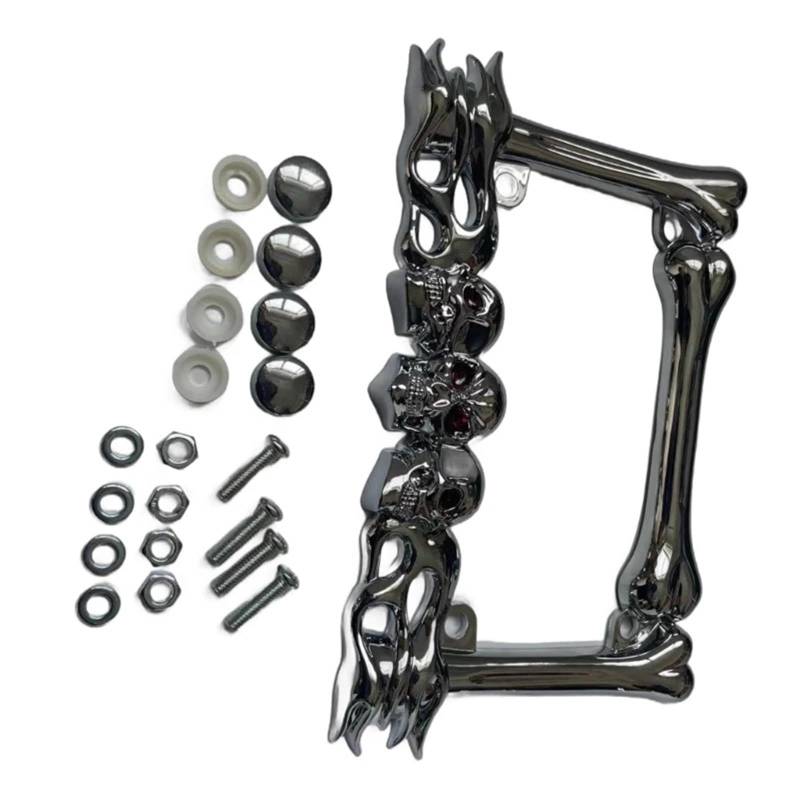 Kennzeichenhalter 3D Schädel Kopf Motorrad Nummernschild Rahmen Anzahl Platten Halter Motorrad Teil(Silver) von EGUIAS