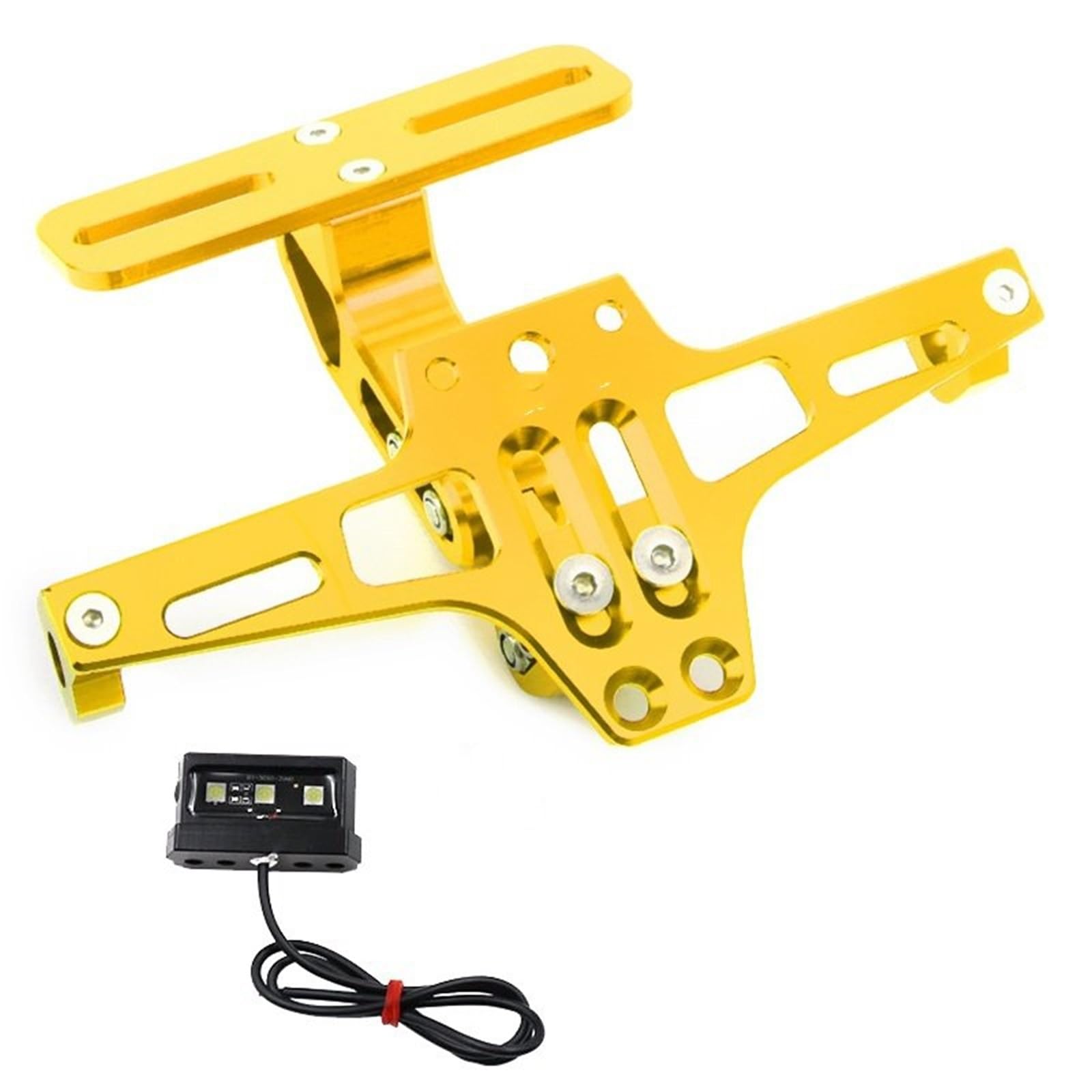 Kennzeichenhalter Fit Für Honda Forza 125 250 300 350 750 Motorrad Einstellbare Hinten Kennzeichen Halter Halterung LED Licht(Gold) von EGUIAS