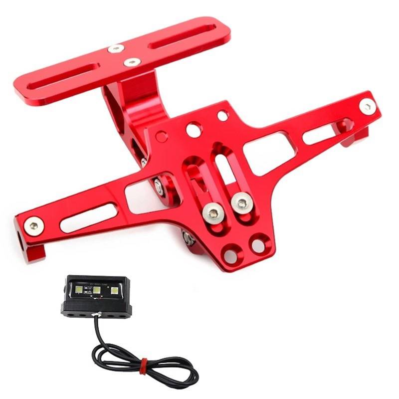 Kennzeichenhalter Fit Für Honda Forza 125 250 300 350 750 Motorrad Einstellbare Hinten Kennzeichen Halter Halterung LED Licht(Red) von EGUIAS