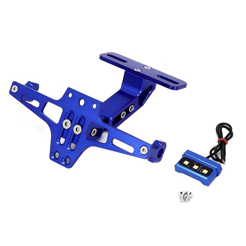Kennzeichenhalter Kennzeichenhalterhalterung, verstellbare Teleskophalterung aus Legierung, Kennzeichenhalter mit LED-Licht, passend für Motorräder(Blue) von EGUIAS