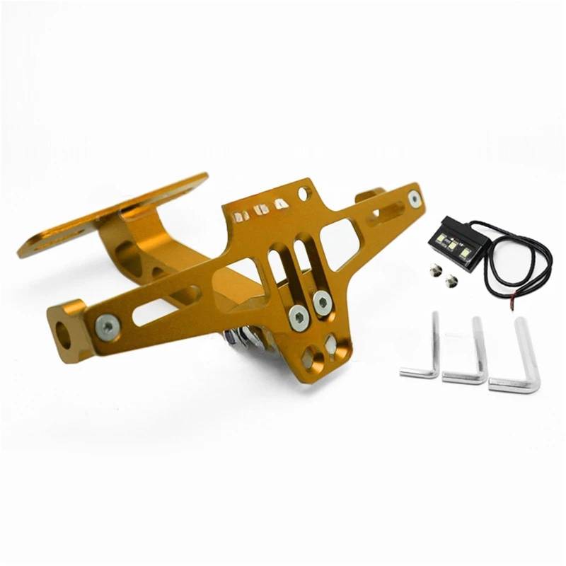 Kennzeichenhalter Motorrad-Kennzeichenhalter hinten, Blinker, passend für Honda, passend für Suzuki, passend für Kawasaki MT07 MT09 MT10(Gold with Light) von EGUIAS
