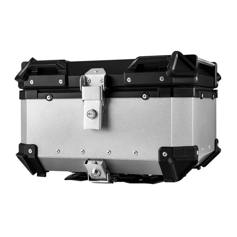 hintere Gepäckträgerhalter 65L Universal Motorrad Aluminiumlegierung Heckkoffer Gepäckkoffer Wasserdicht Heckbox 2 Schlüssel(Silver 65L) von EGUIAS