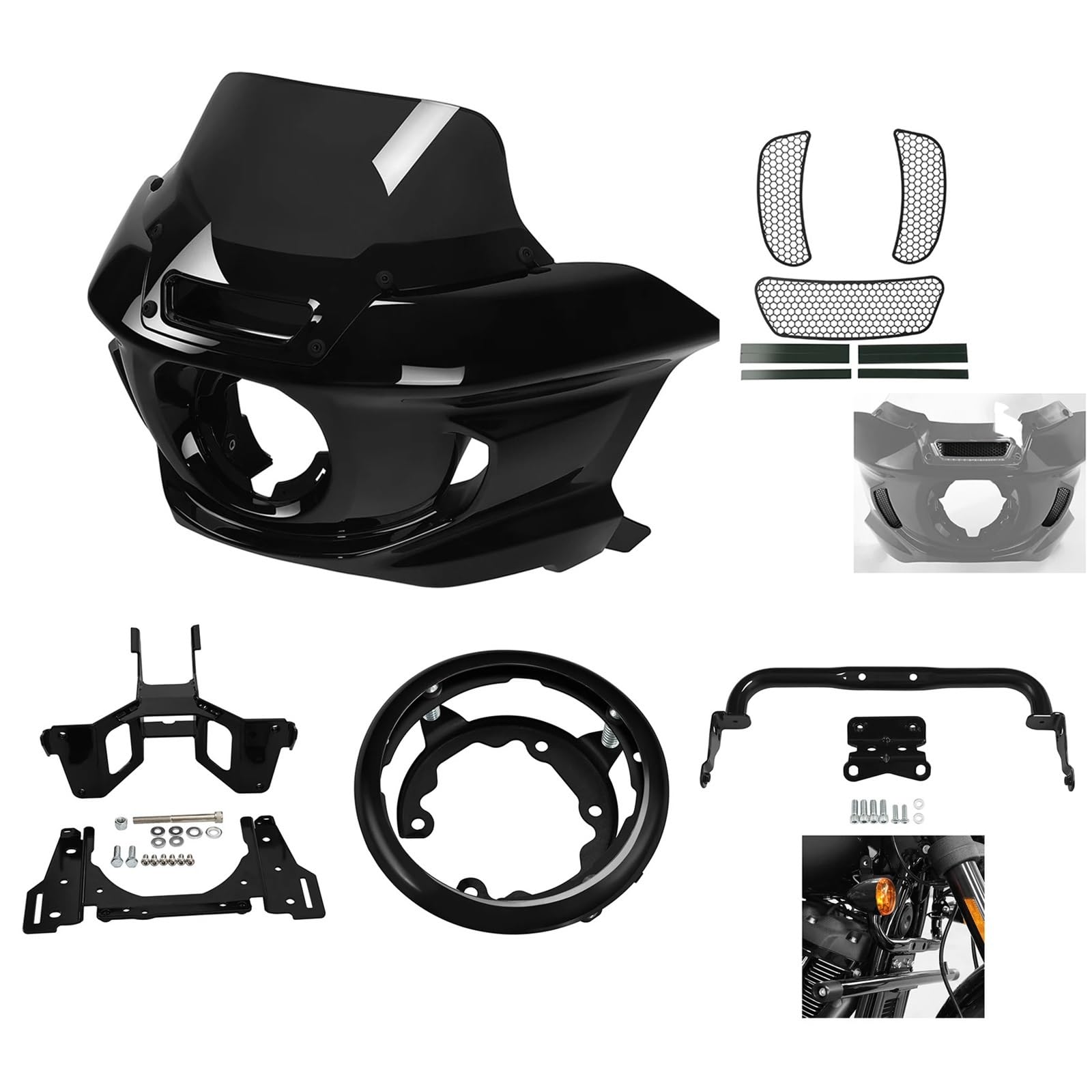 Halterung for die Windschutzscheibenhalterung der Scheinwerferverkleidung, kompatibel mit Harley Low Rider ST FXLRST 2022–2024 FXRST 2022, Motorradzubehör(Black Set) von EGXKAOME