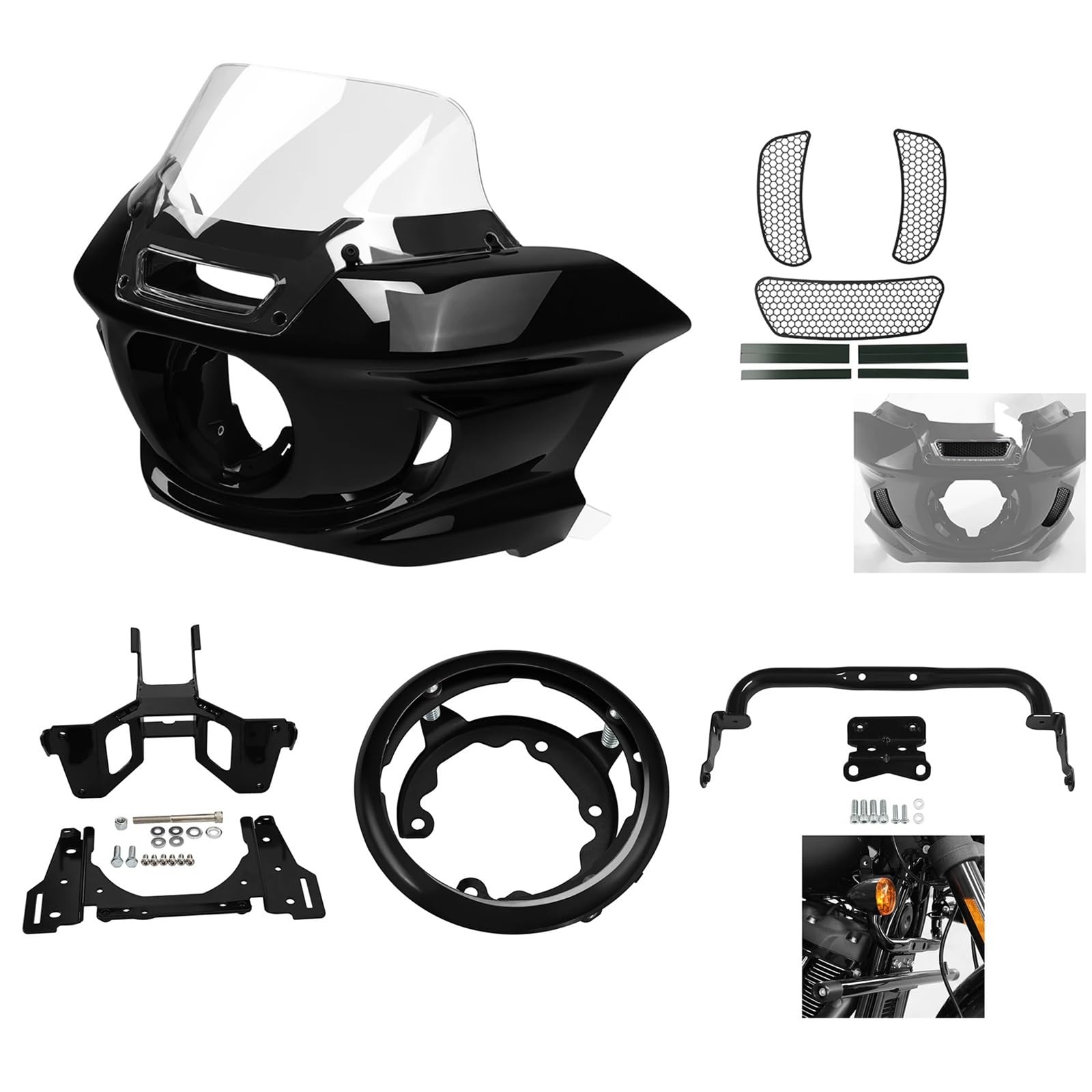 Halterung for die Windschutzscheibenhalterung der Scheinwerferverkleidung, kompatibel mit Harley Low Rider ST FXLRST 2022–2024 FXRST 2022, Motorradzubehör(Clear Set) von EGXKAOME
