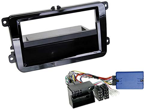 1 DIN Radio Einbauset mit Lenkradfernbedienung für Skoda Yeti (5L) 2010-2014 Piano Black von EHO