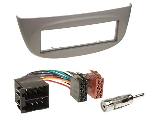 1 Din Radio Einbauset Blende Radioanschlusskabel Antennenadapter für Renault Twingo II (N) 2007-2014 grau mit ISO-Stecker von EHO