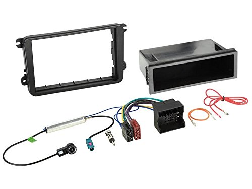 1 Din Radio Einbauset Blende Radioanschlusskabel Antennenadapter für VW Polo 6R schwarz von EHO