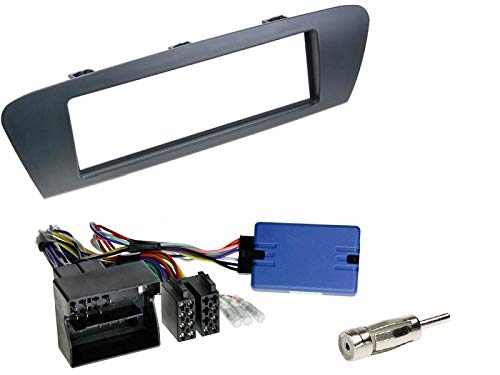 1 DIN Radio Einbauset mit Lenkradfernbedienung für Renault Grand Scenic 3 (JZ) 2009-2015 dunkelgrau mit Quadlock von EHO