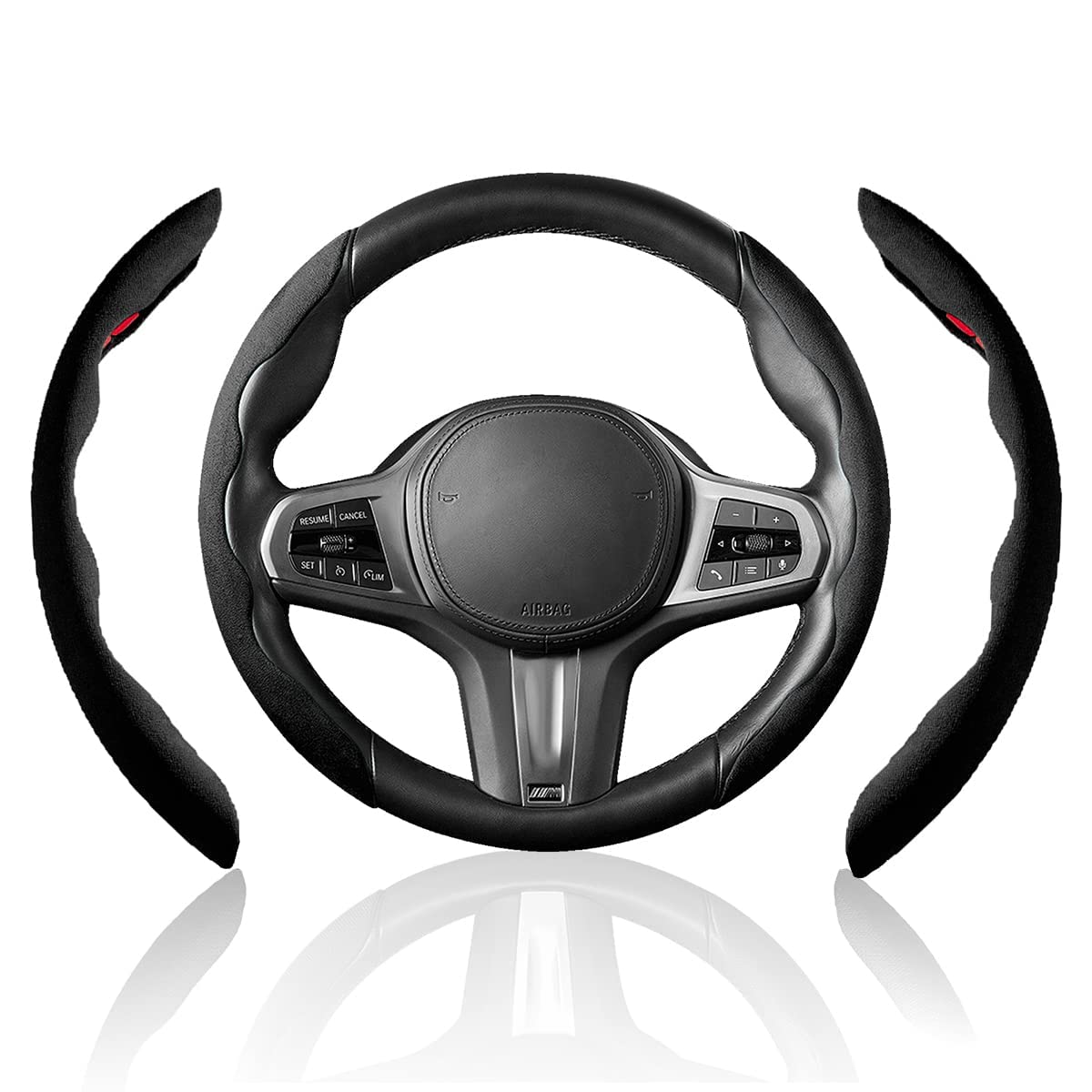 Auto Lenkradhüllen 2 Stück Lenkrad Abdeckung Universal Carbon Anti Rutsch Lenkradabdeckung Segmentierter Lenkradschutz Auto Lenkradbezug Car Steering Wheel Cover Auto Zubehör (Suede) von EHOTER