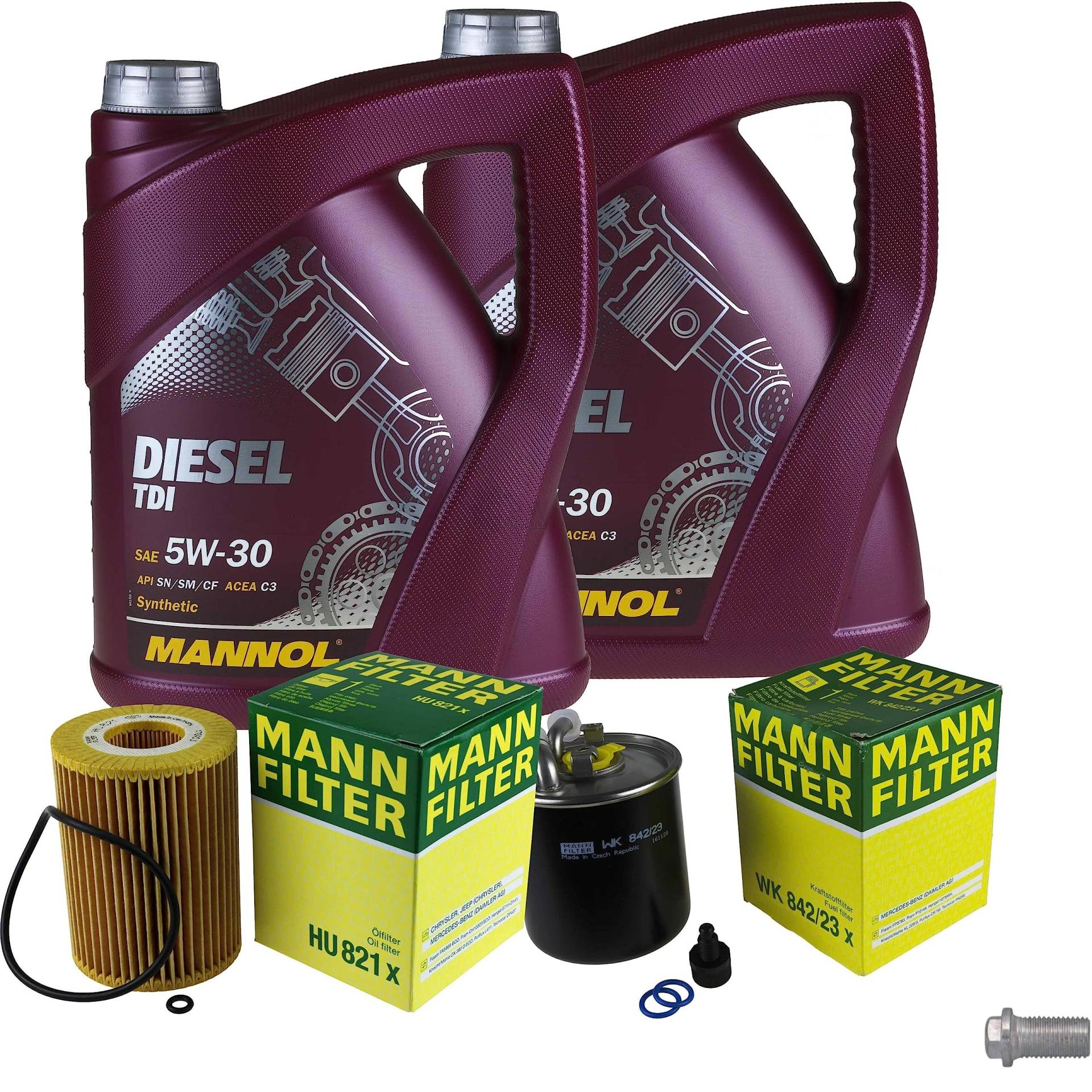 EISENFELS Filter Set Inspektionspaket erstellt mit 10 L Motoröl MANNOL Diesel TDI 5W-30, MANN-FILTER Ölfilter, Kraftstofffilter, Verschlussschraube von EISENFELS