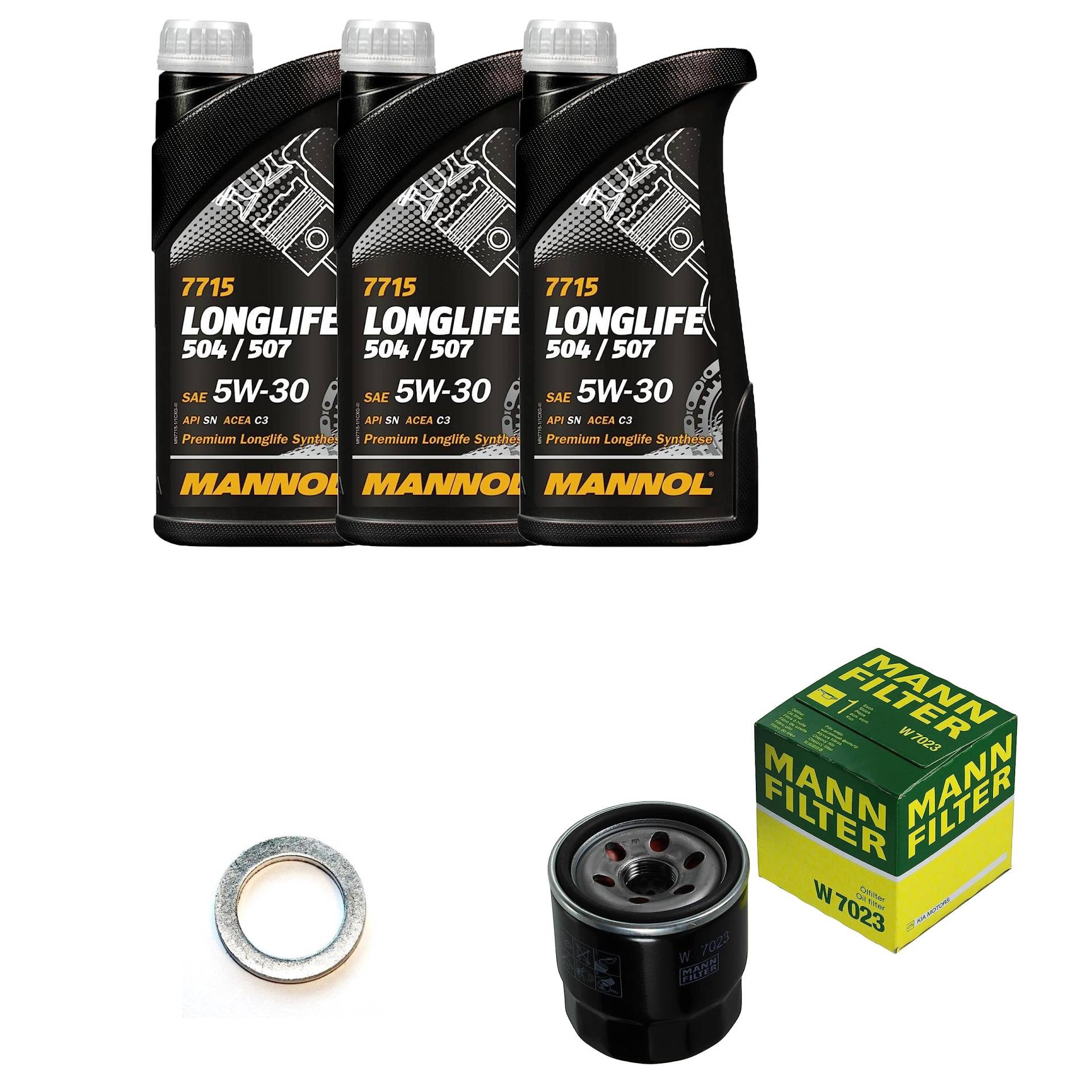 EISENFELS Filter Set Inspektionspaket erstellt mit 3 L Motoröl MANNOL Longlife 504/507 5W-30, MANN-FILTER Ölfilter, Dichtring von EISENFELS