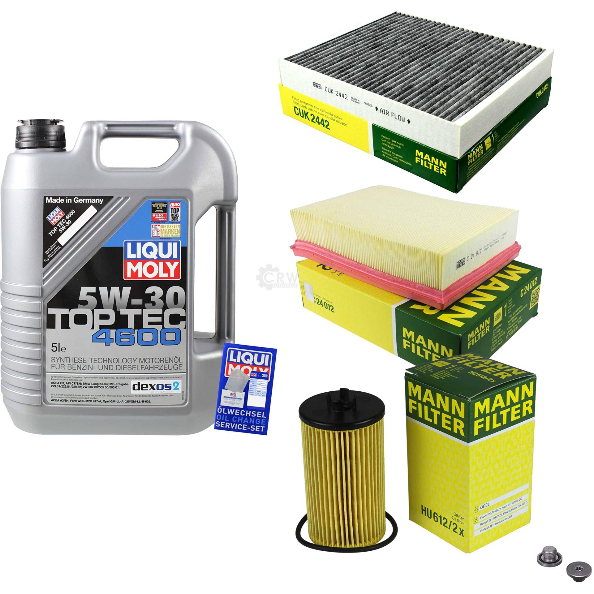 EISENFELS Filter Set Inspektionspaket erstellt mit 5 L Motoröl Liqui Moly Top Tec 4600 5W-30, MANN-FILTER Ölfilter, Luftfilter, Innenraumfilter, Verschlussschraube von EISENFELS