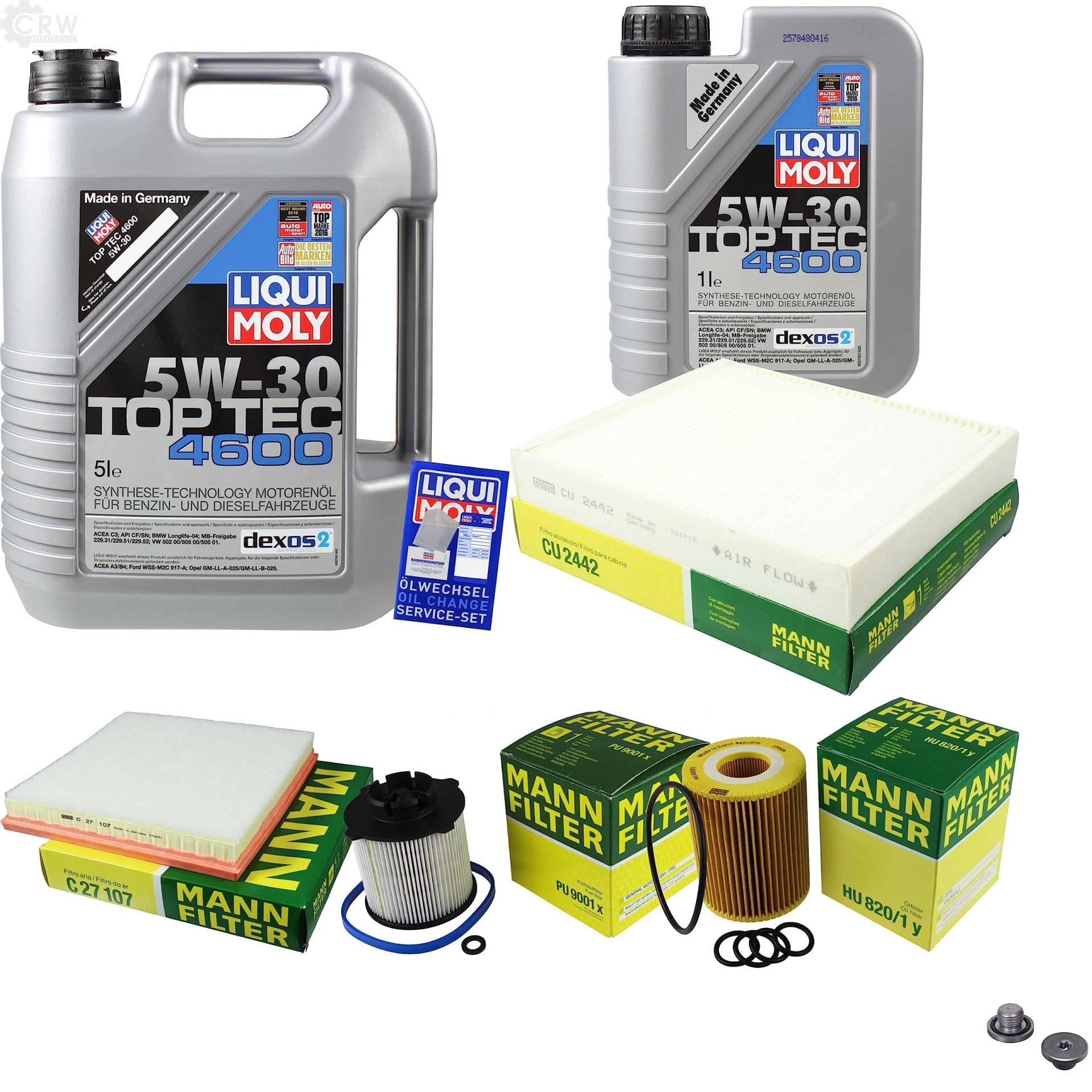 EISENFELS Filter Set Inspektionspaket erstellt mit 6 L Motoröl Liqui Moly 5W-30 Top Tec 4600, MANN-FILTER Ölfilter, Luftfilter, Kraftstofffilter, Innenraumfilter, Dichtring EISENFELS Filter Set Inspektionspaket erstellt mit 6 L Motoröl Liqui Moly 5W-30 Top Tec 4600, MANN-FILTER Ölfilter, Luftfilter, Kraftstofffilter, Innenraumfilter, Dichtring von EISENFELS