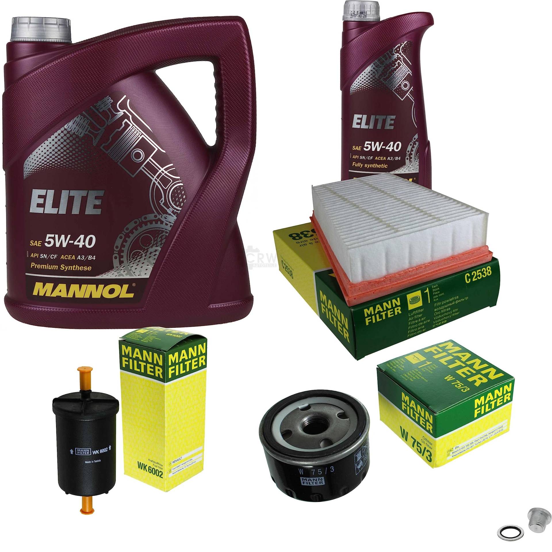 EISENFELS Filter Set Inspektionspaket erstellt mit 6 L Motoröl MANNOL Elite 5W-40, MANN-FILTER Ölfilter, Luftfilter, Kraftstofffilter, Verschlussschraube von EISENFELS