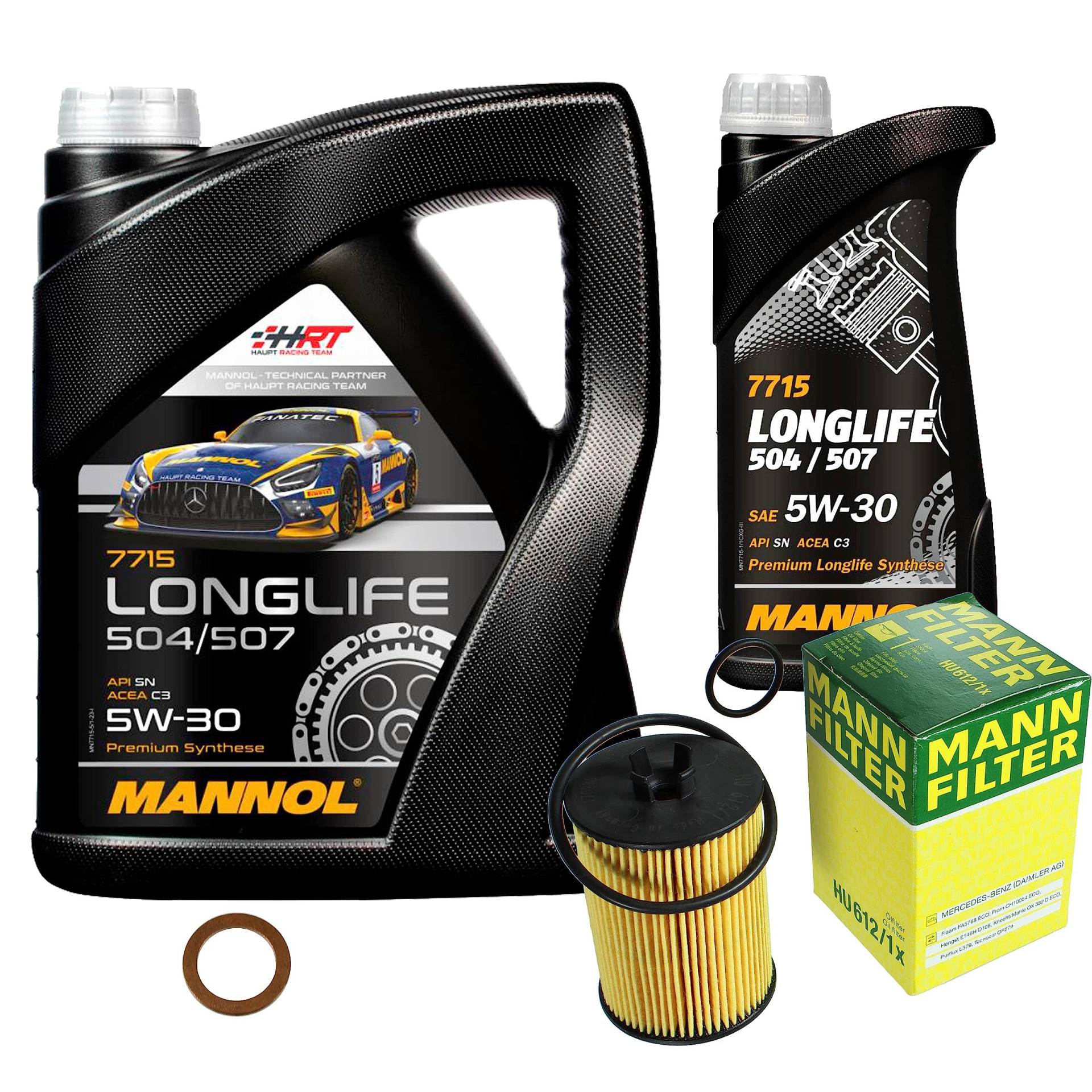 EISENFELS Filter Set Inspektionspaket erstellt mit 6 L Motoröl MANNOL Longlife 504/507 5W-30, MANN-FILTER Ölfilter, Dichtring von EISENFELS