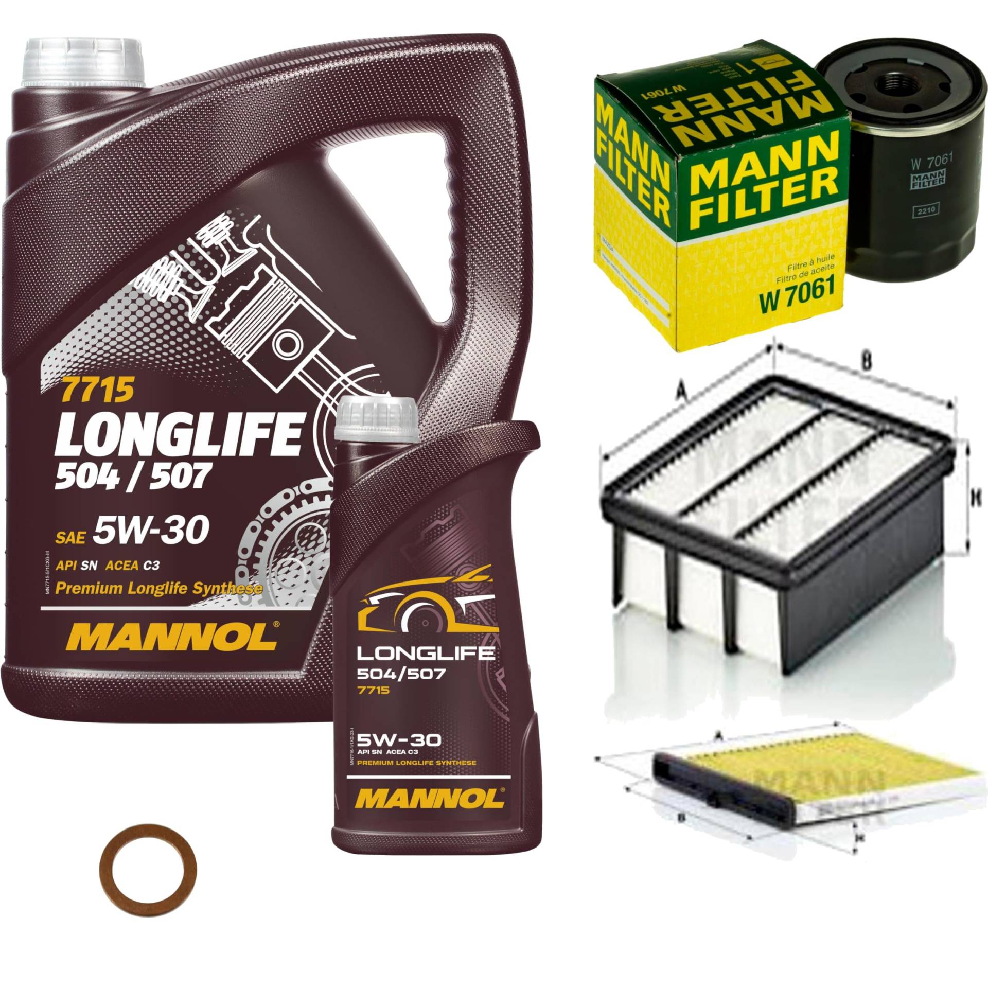 EISENFELS Filter Set Inspektionspaket erstellt mit 6 L Motoröl MANNOL Longlife 504/507 5W-30, MANN-FILTER Ölfilter, Luftfilter, Innenraumfilter, Dichtring EISENFELS Filter Set Inspektionspaket erstellt mit 6 L Motoröl MANNOL Longlife 504/507 5W-30, MANN-FILTER Ölfilter, Luftfilter, Innenraumfilter, Dichtring von EISENFELS