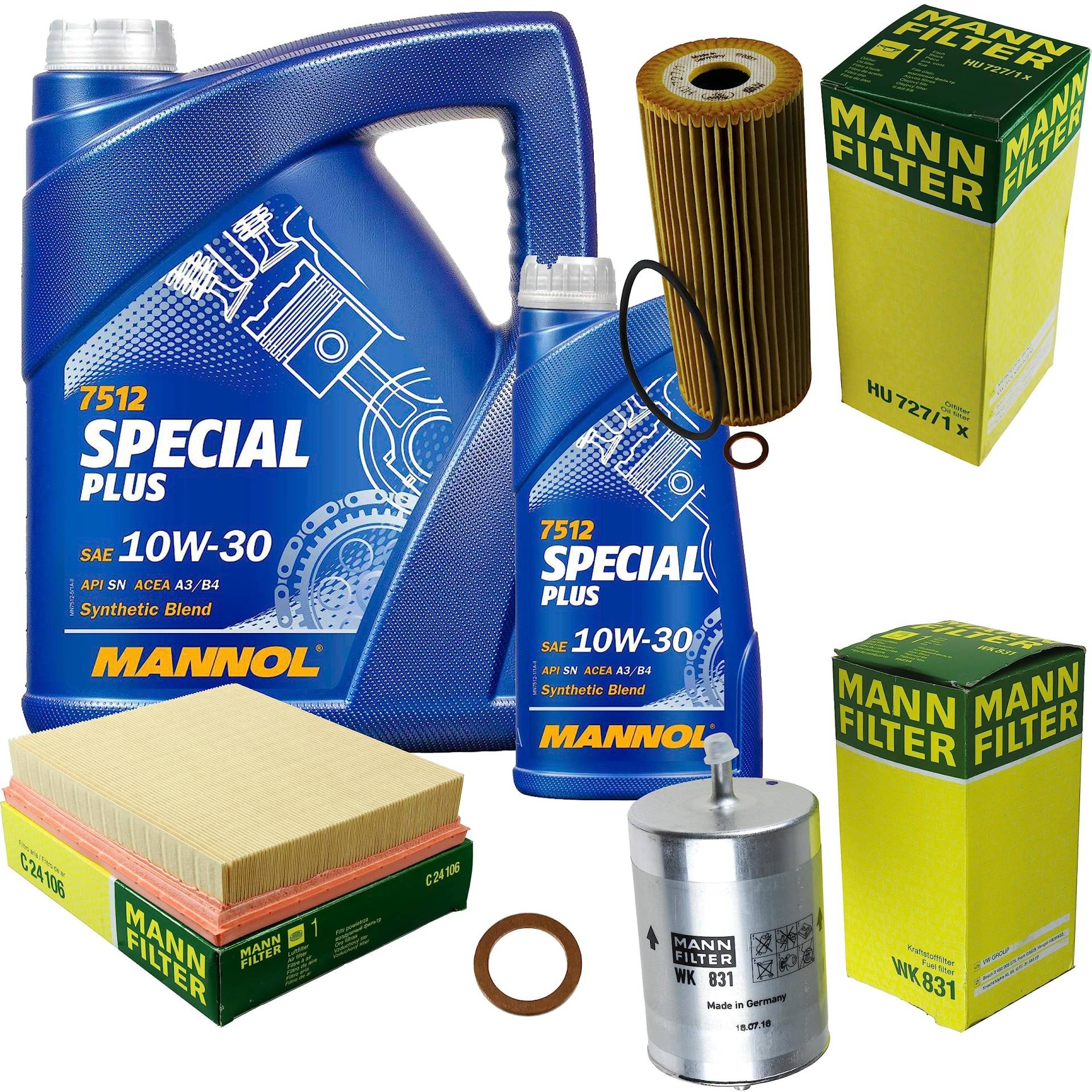 EISENFELS Filter Set Inspektionspaket erstellt mit 6 L Motoröl MANNOL Special Plus 10W-30, MANN-FILTER Ölfilter, Luftfilter, Kraftstofffilter, Verschlussschraube von EISENFELS