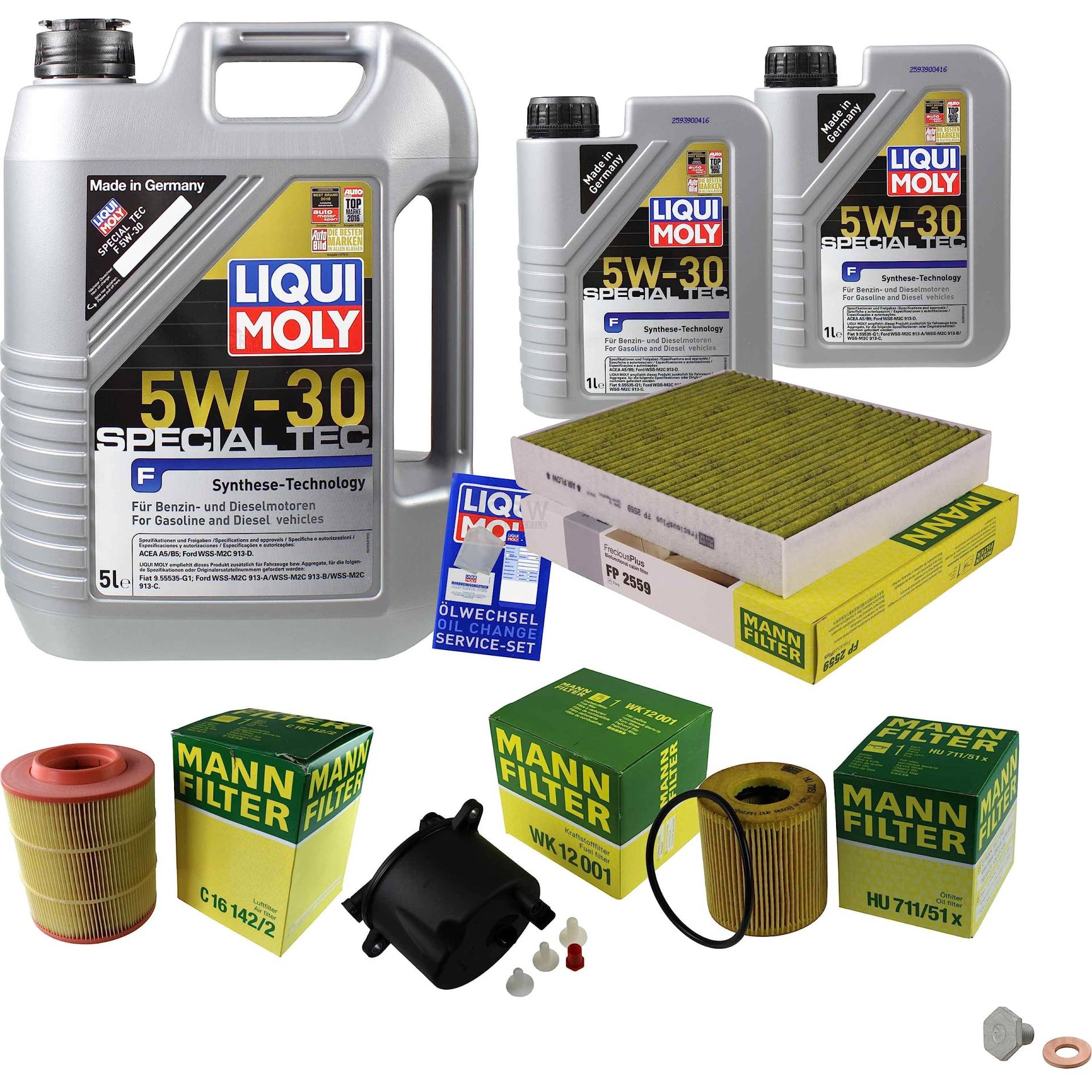 EISENFELS Filter Set Inspektionspaket erstellt mit 7 L Motoröl Liqui Moly 5W-30 Special Tec F, MANN-FILTER Ölfilter, Luftfilter, Kraftstofffilter, Innenraumfilter, Verschlussschraube EISENFELS Filter Set Inspektionspaket erstellt mit 7 L Motoröl Liqui Moly 5W-30 Special Tec F, MANN-FILTER Ölfilter, Luftfilter, Kraftstofffilter, Innenraumfilter, Verschlussschraube von EISENFELS