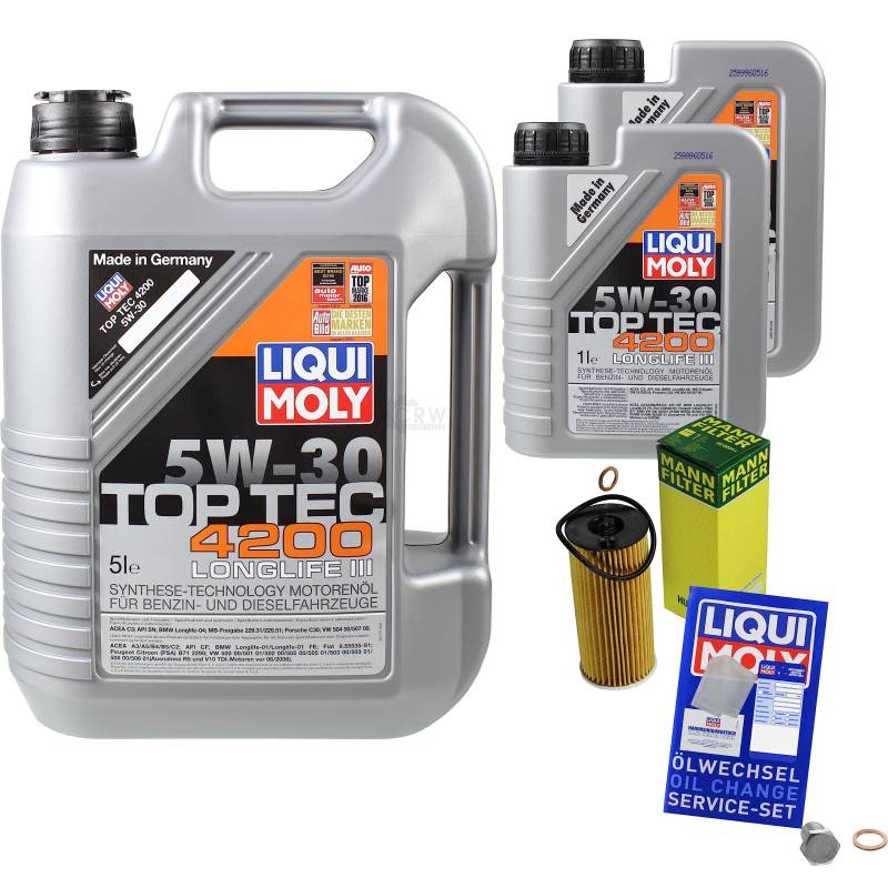 EISENFELS Filter Set Inspektionspaket erstellt mit 7 L Motoröl Liqui Moly 5W-30 Top Tec 4200, MANN-FILTER Ölfilter, Verschlussschraube von EISENFELS