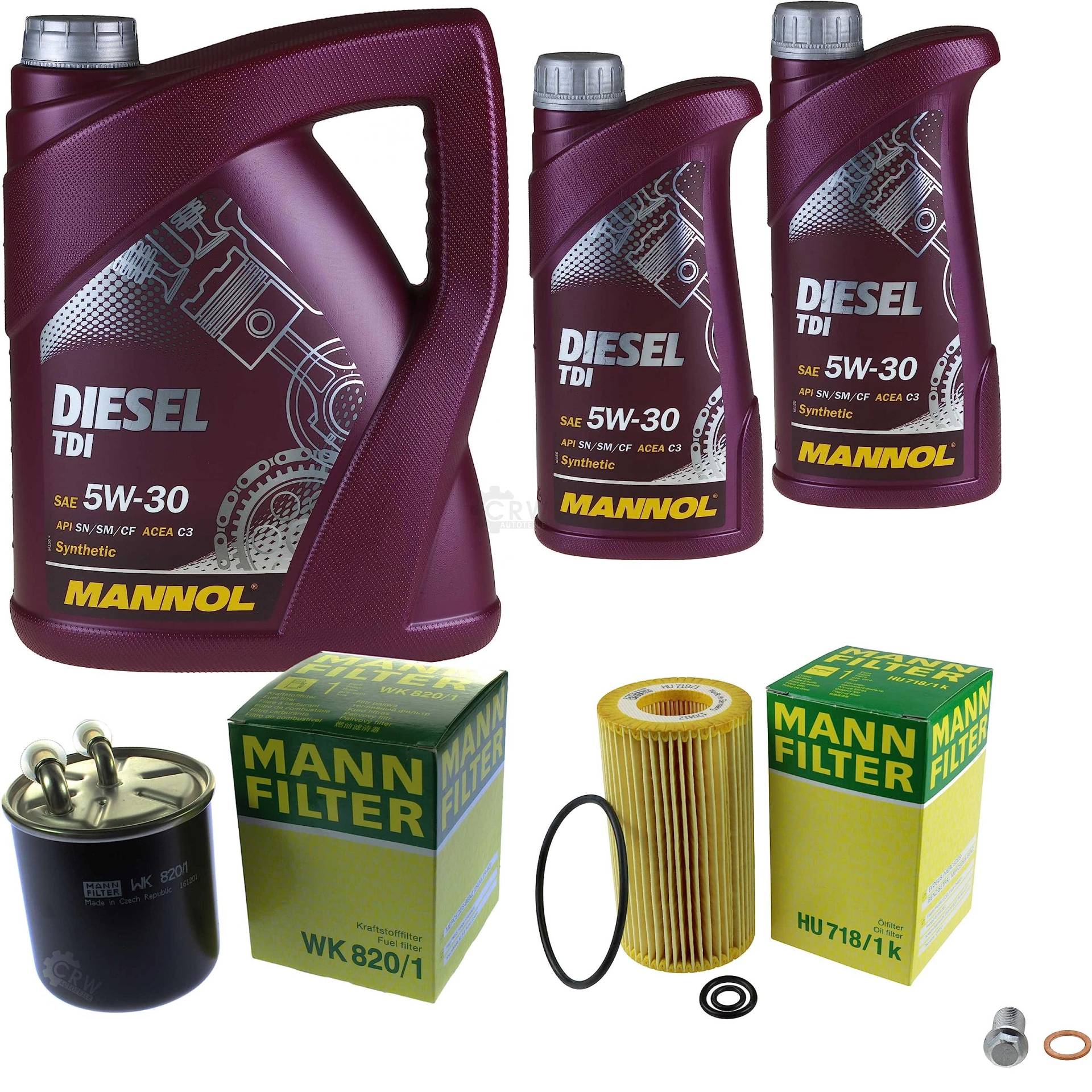 EISENFELS Filter Set Inspektionspaket erstellt mit 7 L Motoröl MANNOL Diesel TDI 5W-30, MANN-FILTER Ölfilter, Kraftstofffilter, Verschlussschraube von EISENFELS