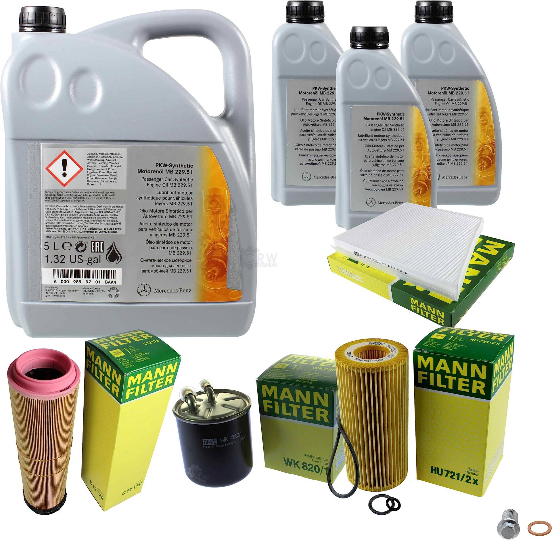 EISENFELS Filter Set Inspektionspaket erstellt mit 8L MB Motoröl 229.51 5W-30, MANN-FILTER Ölfilter, Luftfilter, Kraftstofffilter, Innenraumfilter, Verschlussschraube EISENFELS Filter Set Inspektionspaket erstellt mit 8L MB Motoröl 229.51 5W-30, MANN-FILTER Ölfilter, Luftfilter, Kraftstofffilter, Innenraumfilter, Verschlussschraube von EISENFELS