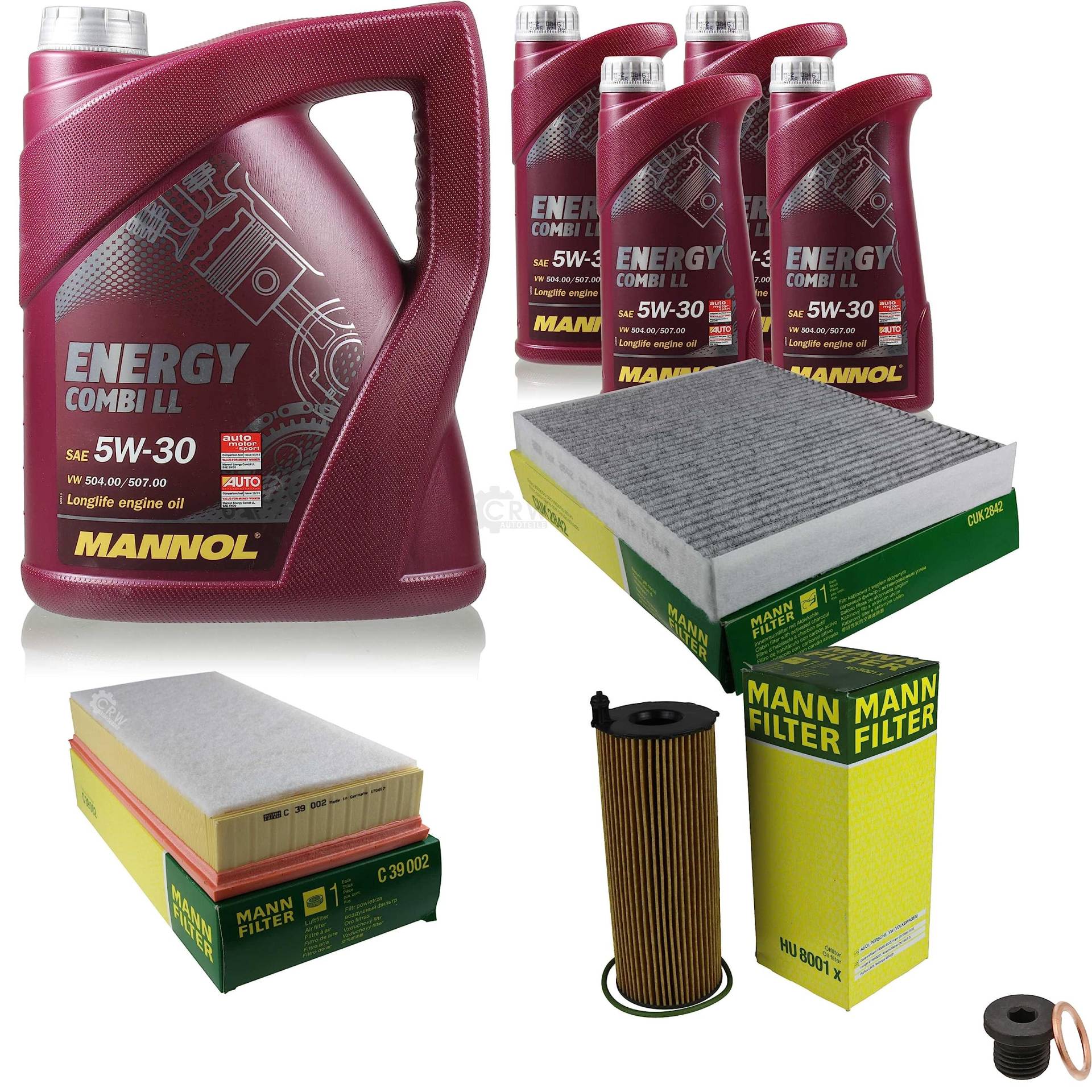 EISENFELS Filter Set Inspektionspaket erstellt mit 9 L Motoröl MANNOL Energy Combi LL 5W-30, MANN-FILTER Ölfilter, Luftfilter, Innenraumfilter, Verschlussschraube EISENFELS Filter Set Inspektionspaket erstellt mit 9 L Motoröl MANNOL Energy Combi LL 5W-30, MANN-FILTER Ölfilter, Luftfilter, Innenraumfilter, Verschlussschraube von EISENFELS