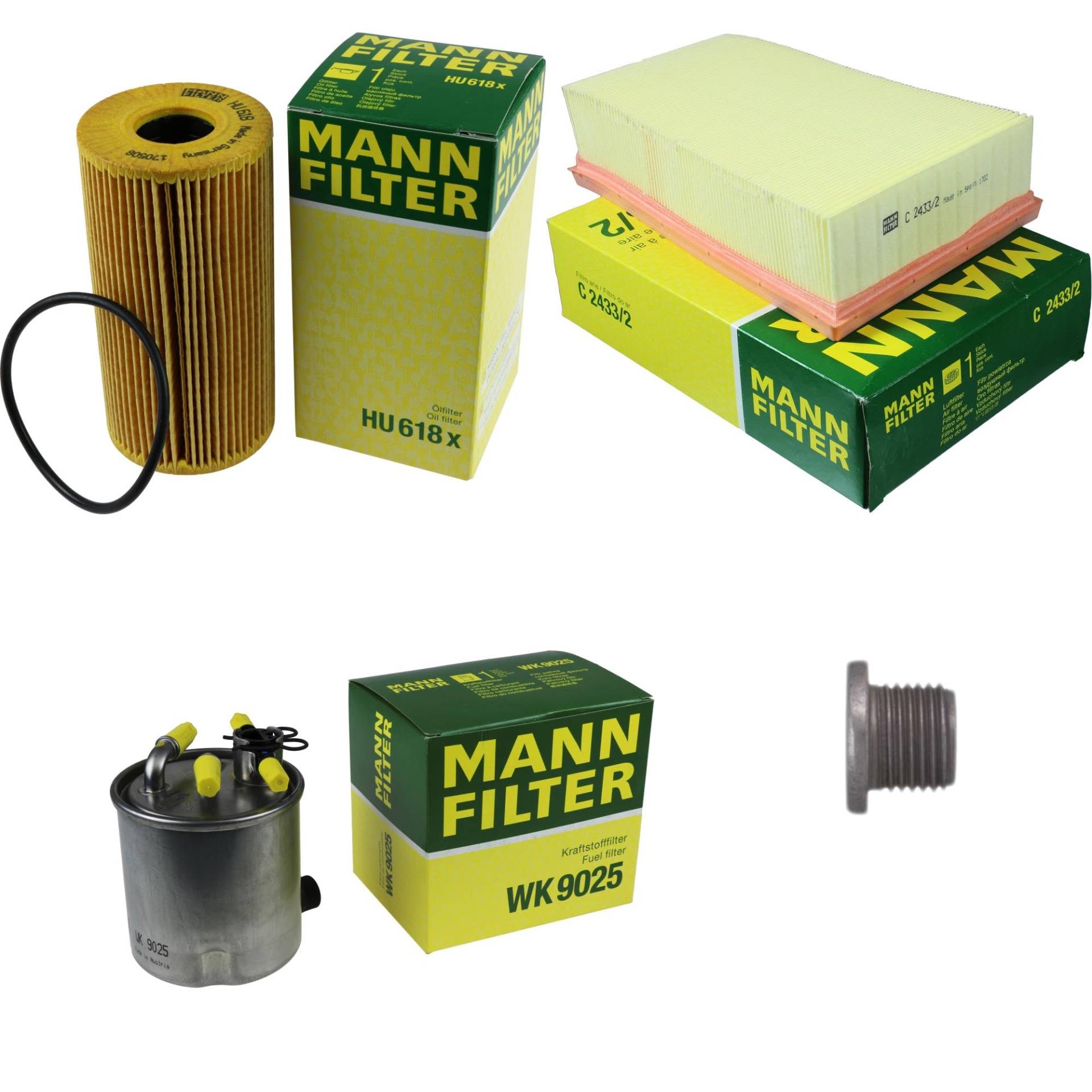 EISENFELS Filter Set Inspektionspaket erstellt mit MANN-FILTER Ölfilter HU 618 x, Luftfilter C 2433/2, Kraftstofffilter WK 9025, Verschlussschraube von EISENFELS