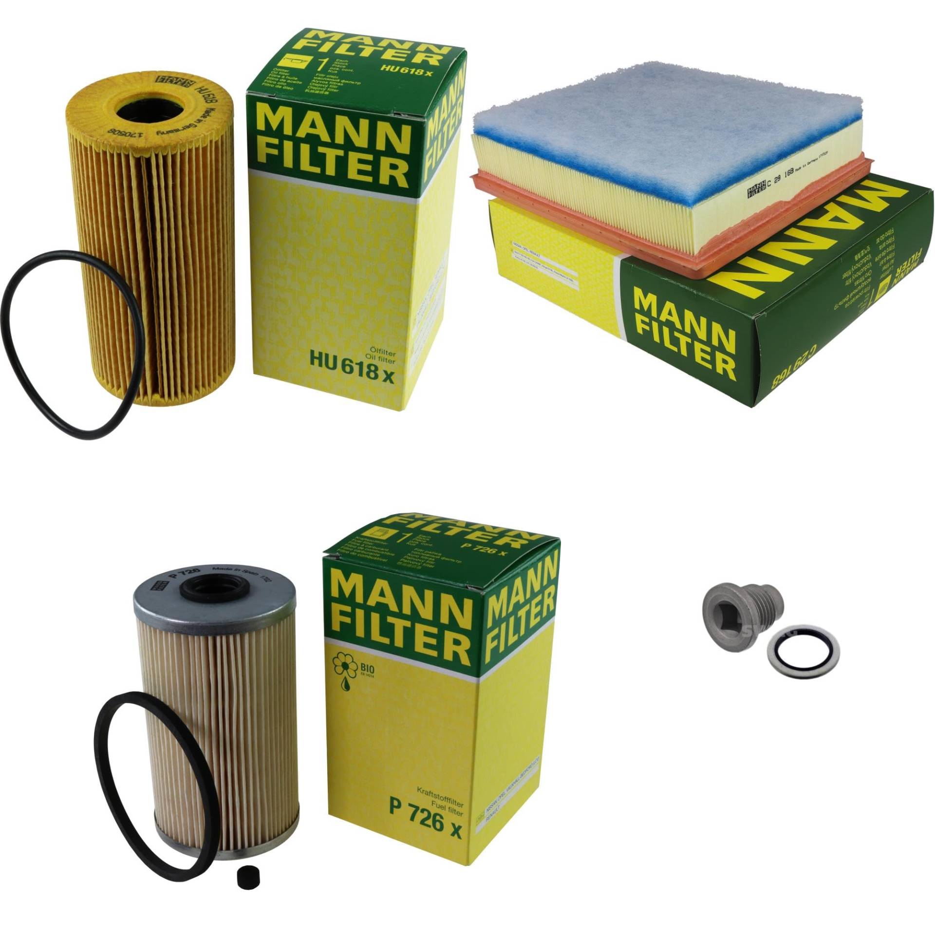 EISENFELS Filter Set Inspektionspaket erstellt mit MANN-FILTER Ölfilter HU 618 x, Luftfilter C 29 168, Kraftstofffilter P 726 x, Verschlussschraube von EISENFELS