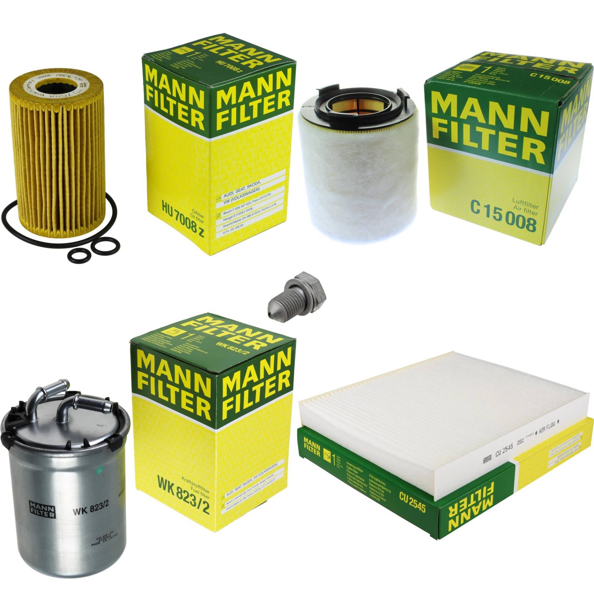 EISENFELS Filter Set Inspektionspaket erstellt mit MANN-FILTER Ölfilter HU 7008 z, Luftfilter C 15 008, Kraftstofffilter WK 823/2, Innenraumfilter CU 2545, Verschlussschraube EISENFELS Filter Set Inspektionspaket erstellt mit MANN-FILTER Ölfilter HU 7008 z, Luftfilter C 15 008, Kraftstofffilter WK 823/2, Innenraumfilter CU 2545, Verschlussschraube von EISENFELS