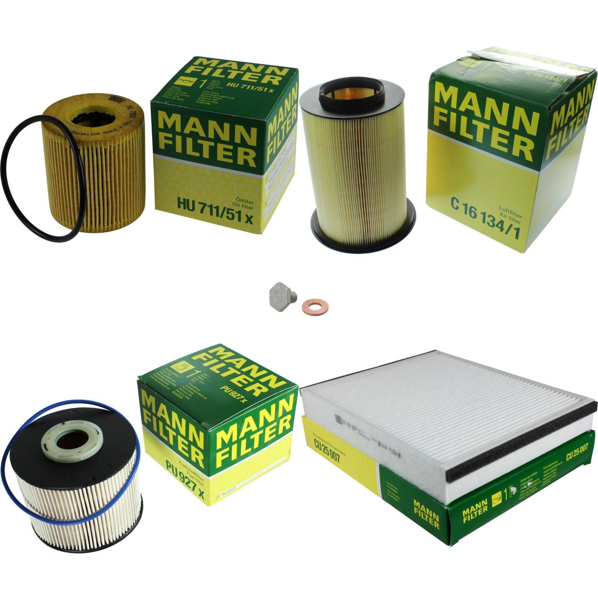 EISENFELS Filter Set Inspektionspaket erstellt mit MANN-FILTER Ölfilter HU 711/51 x, Luftfilter C 16 134/1, Kraftstofffilter PU 927 x, Innenraumfilter CU 25 007, Verschlussschraube von EISENFELS