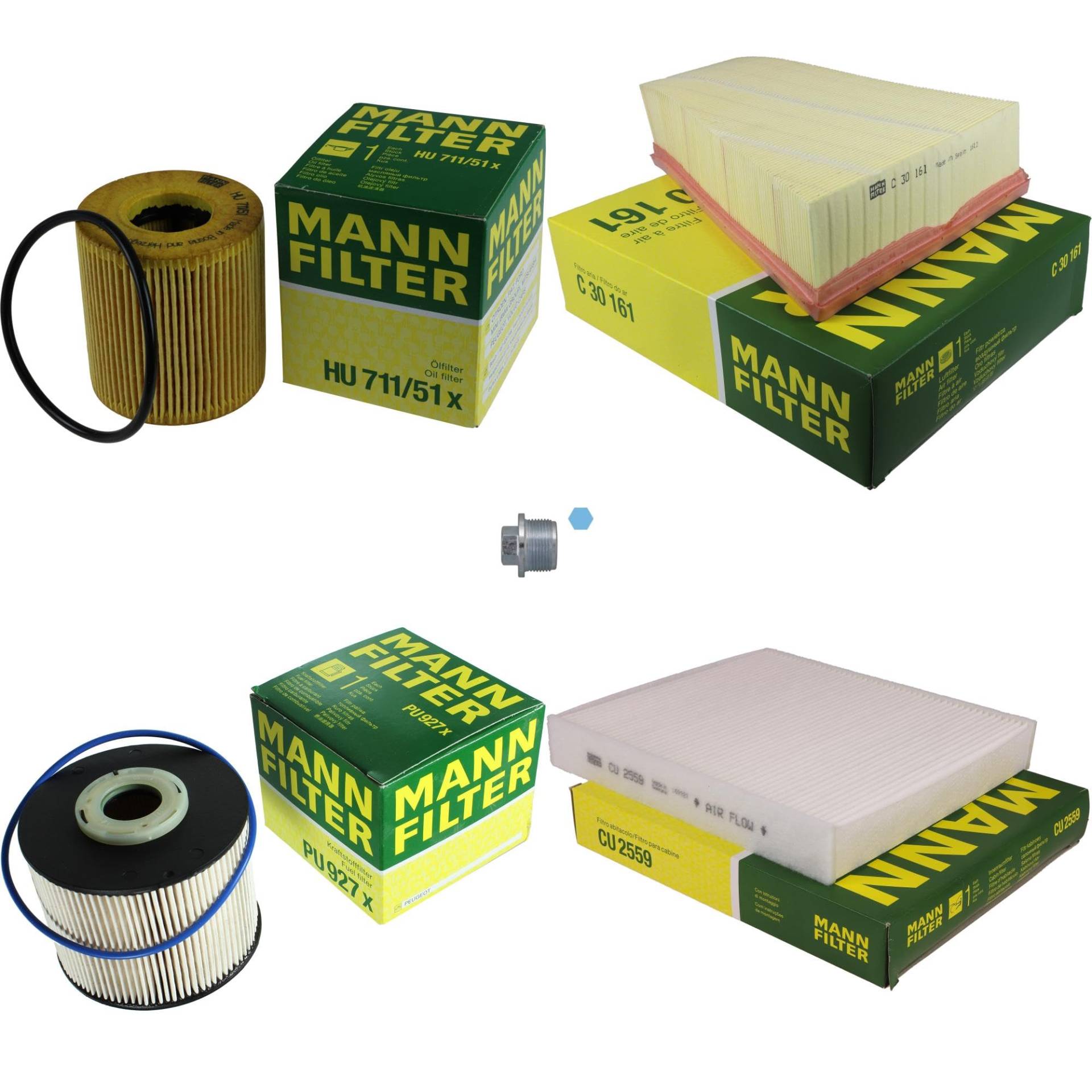 EISENFELS Filter Set Inspektionspaket erstellt mit MANN-FILTER Ölfilter HU 711/51 x, Luftfilter C 30 161, Kraftstofffilter PU 927 x, Innenraumfilter CU 2559, Verschlussschraube von EISENFELS