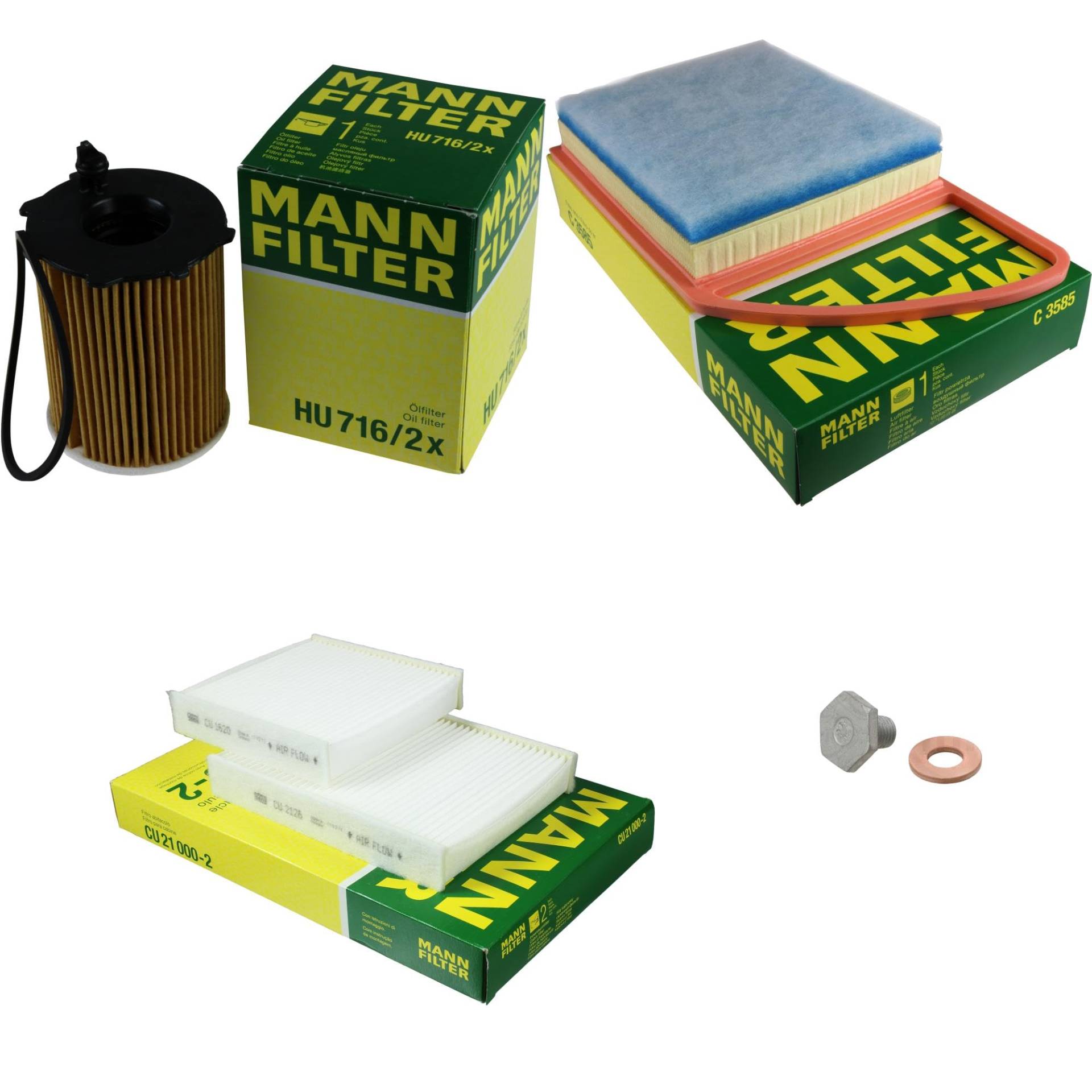 EISENFELS Filter Set Inspektionspaket erstellt mit MANN-FILTER Ölfilter HU 716/2 x, Luftfilter C 3585, Innenraumfilter CU 21 000-2, Verschlussschraube EISENFELS Filter Set Inspektionspaket erstellt mit MANN-FILTER Ölfilter HU 716/2 x, Luftfilter C 3585, Innenraumfilter CU 21 000-2, Verschlussschraube von EISENFELS