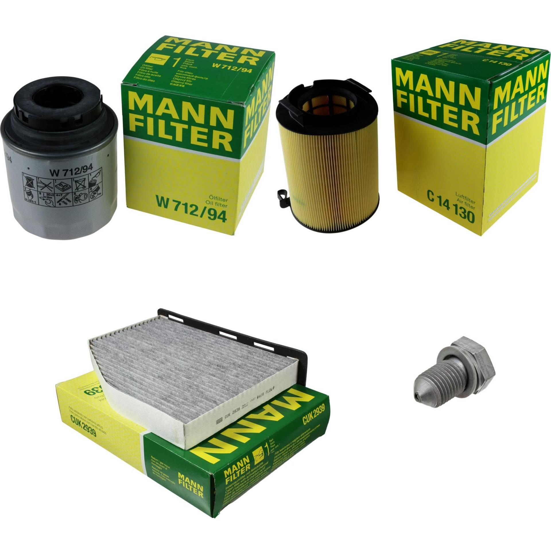 EISENFELS Filter Set Inspektionspaket erstellt mit MANN-FILTER Ölfilter W 712/94, Luftfilter C 14 130, Innenraumfilter CUK 2939, Verschlussschraube von EISENFELS