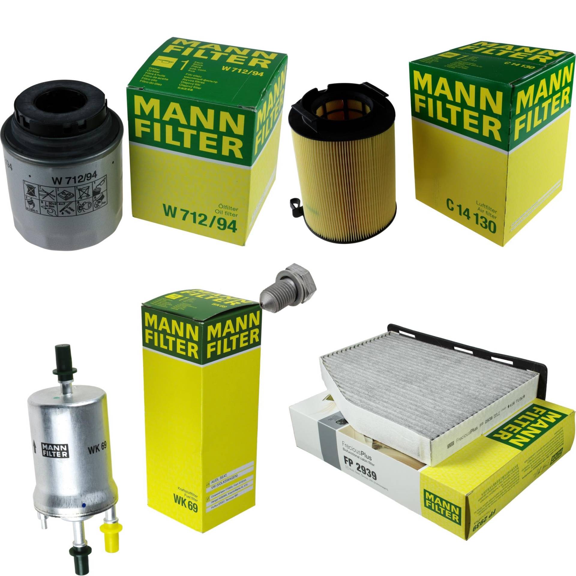 EISENFELS Filter Set Inspektionspaket erstellt mit MANN-FILTER Ölfilter W 712/94, Luftfilter C 14 130, Kraftstofffilter WK 69, Innenraumfilter FP 2939, Verschlussschraube von EISENFELS