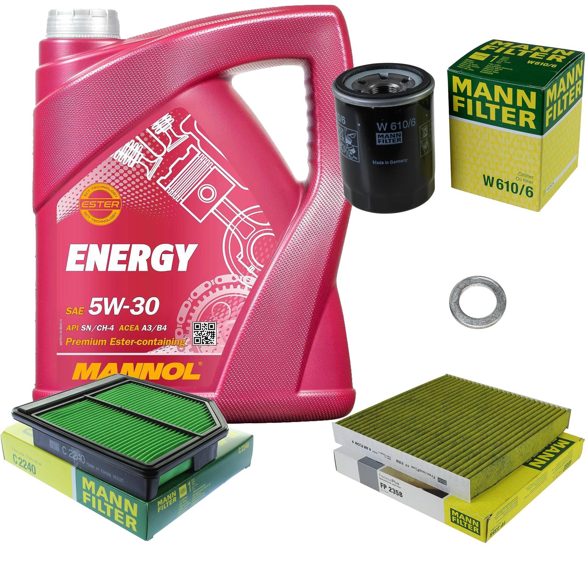 EISENFELS Inspektionspaket Wartungspaket Filterset mit 5 L Motoröl 5W-30, Ölfilter, Luftfilter, Innenraumfilter, Dichtring von EISENFELS