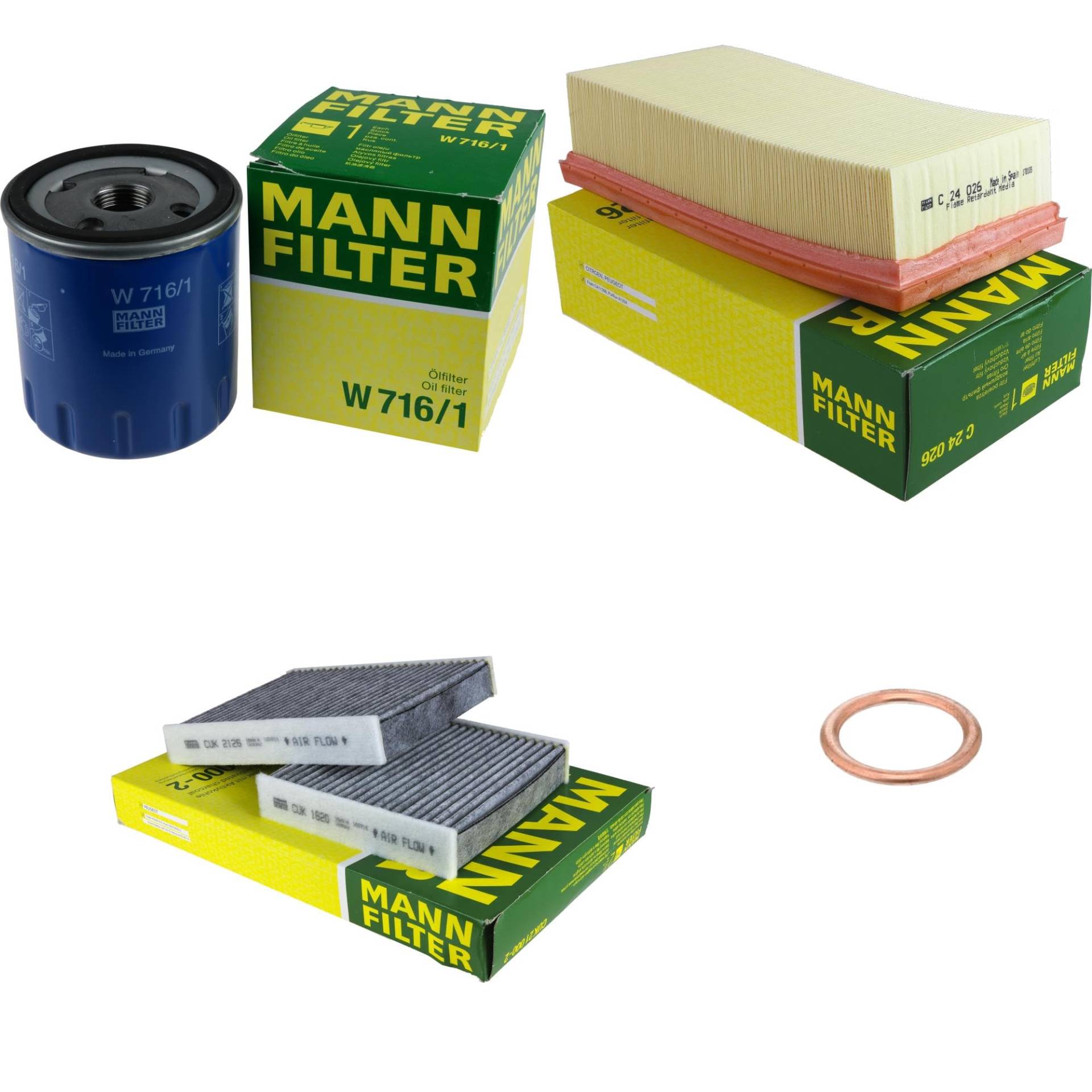 EISENFELS Inspektionspaket Wartungspaket Filterset mit Ölfilter W 716/1, Luftfilter C 24 026, Innenraumfilter CUK 21 000-2, Dichtring EISENFELS Inspektionspaket Wartungspaket Filterset mit Ölfilter W 716/1, Luftfilter C 24 026, Innenraumfilter CUK 21 000-2, Dichtring von EISENFELS