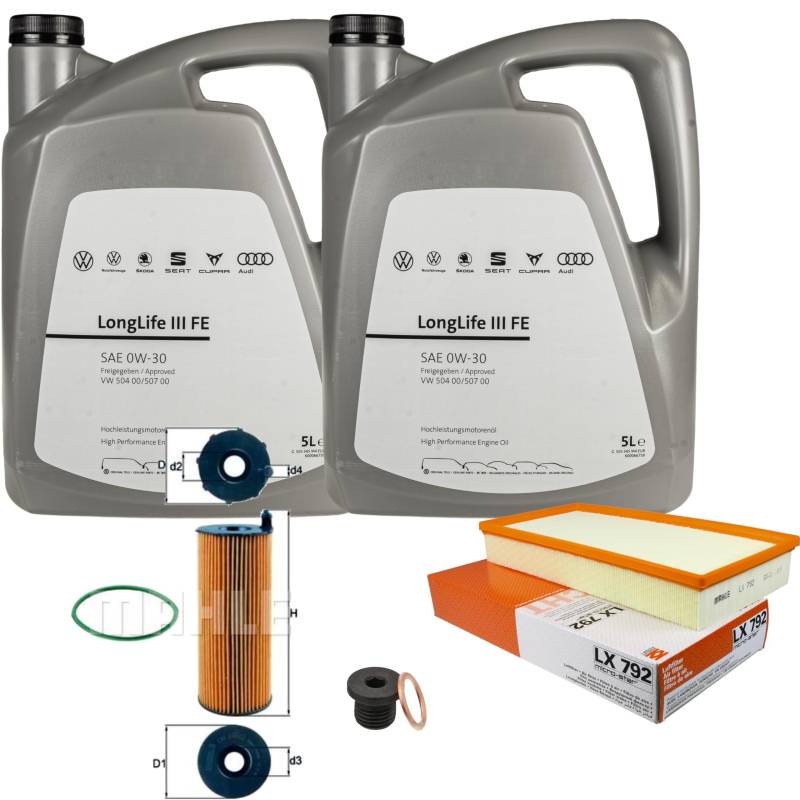 Inspektionspaket Wartungspaket Filterset mit 10 L 0W-30 Motoröl LongLife 3 FE, Ölfilter Luftfilter Ölablassschraube von EISENFELS