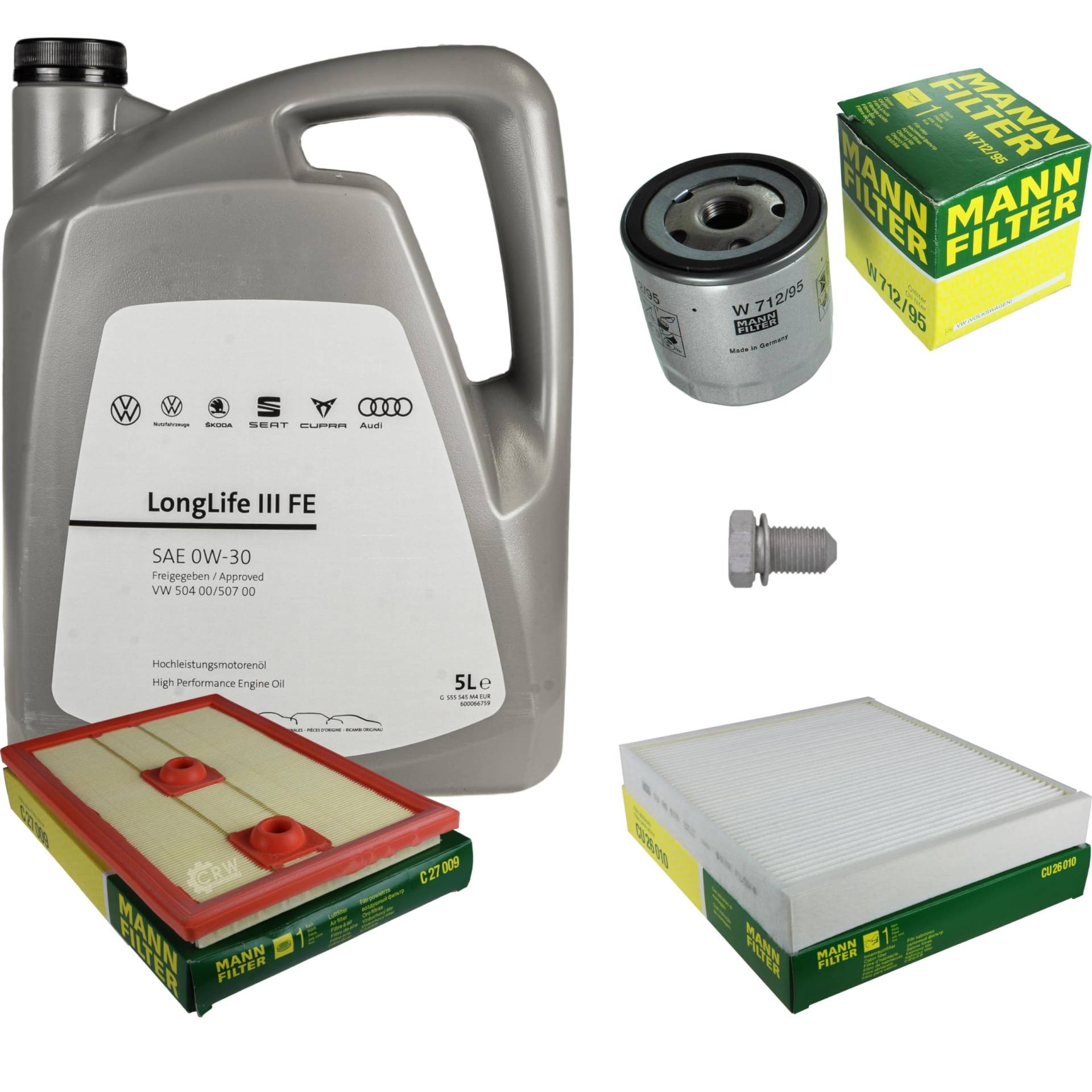 Inspektionspaket Wartungspaket Filterset mit 5 L 0W-30 Motoröl LongLife 3 FE, Ölfilter Luftfilter Innenraumfilter Ölablassschraube Inspektionspaket Wartungspaket Filterset mit 5 L 0W-30 Motoröl LongLife 3 FE, Ölfilter Luftfilter Innenraumfilter Ölablassschraube von EISENFELS
