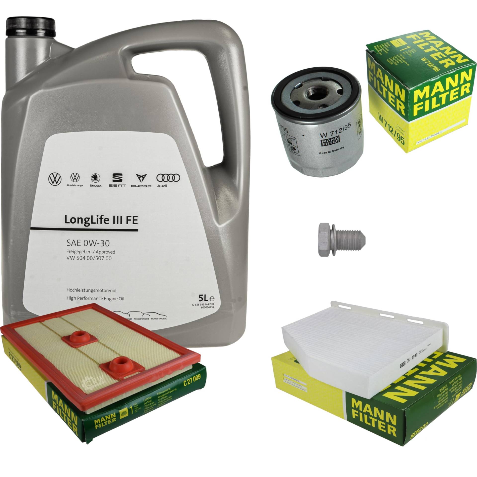 Inspektionspaket Wartungspaket Filterset mit 5 L 0W-30 Motoröl LongLife 3 FE, Ölfilter Luftfilter Innenraumfilter Ölablassschraube Inspektionspaket Wartungspaket Filterset mit 5 L 0W-30 Motoröl LongLife 3 FE, Ölfilter Luftfilter Innenraumfilter Ölablassschraube von EISENFELS