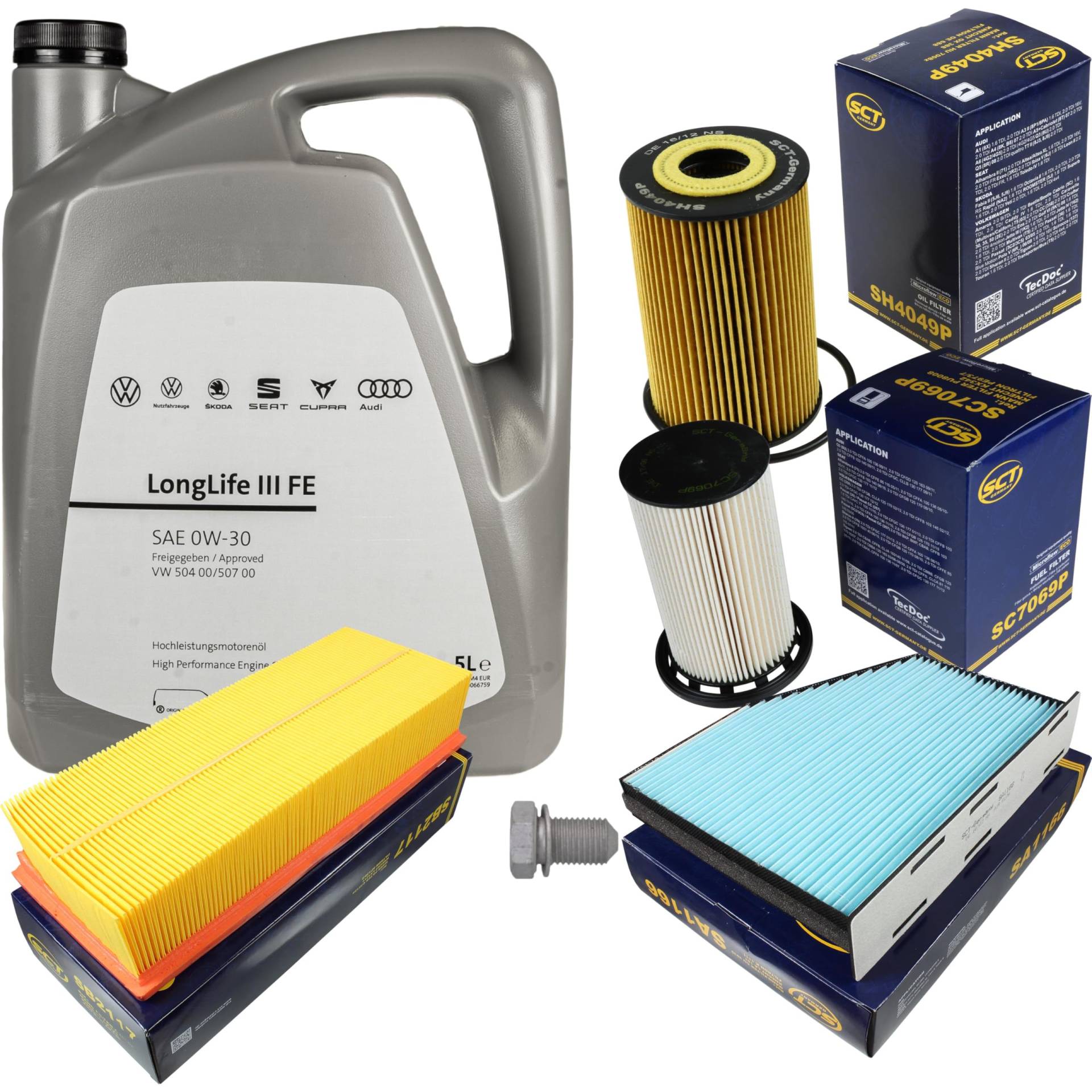 Inspektionspaket Wartungspaket Filterset mit 5 L 0W-30 Motoröl LongLife 3 FE, Ölfilter Luftfilter Kraftstofffilter Innenraumfilter Ölablassschraube Inspektionspaket Wartungspaket Filterset mit 5 L 0W-30 Motoröl LongLife 3 FE, Ölfilter Luftfilter Kraftstofffilter Innenraumfilter Ölablassschraube von EISENFELS