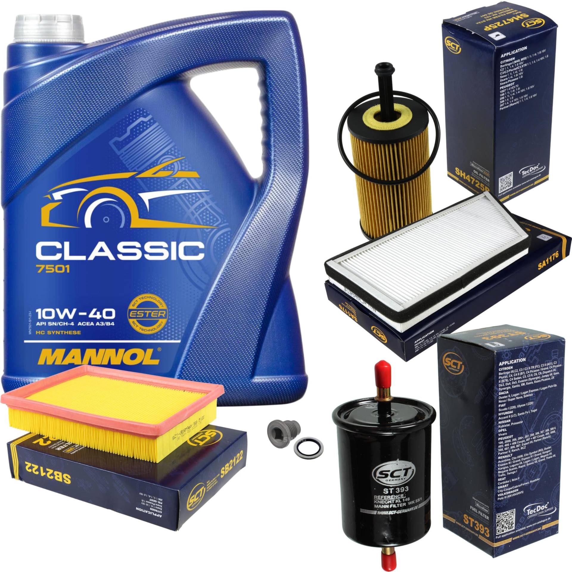 Inspektionspaket Wartungspaket Filterset mit 5 L Motoröl Classic 10W-40, Ölfilter, Luftfilter, Kraftstofffilter, Innenraumfilter, Verschlussschraube Inspektionspaket Wartungspaket Filterset mit 5 L Motoröl Classic 10W-40, Ölfilter, Luftfilter, Kraftstofffilter, Innenraumfilter, Verschlussschraube von EISENFELS