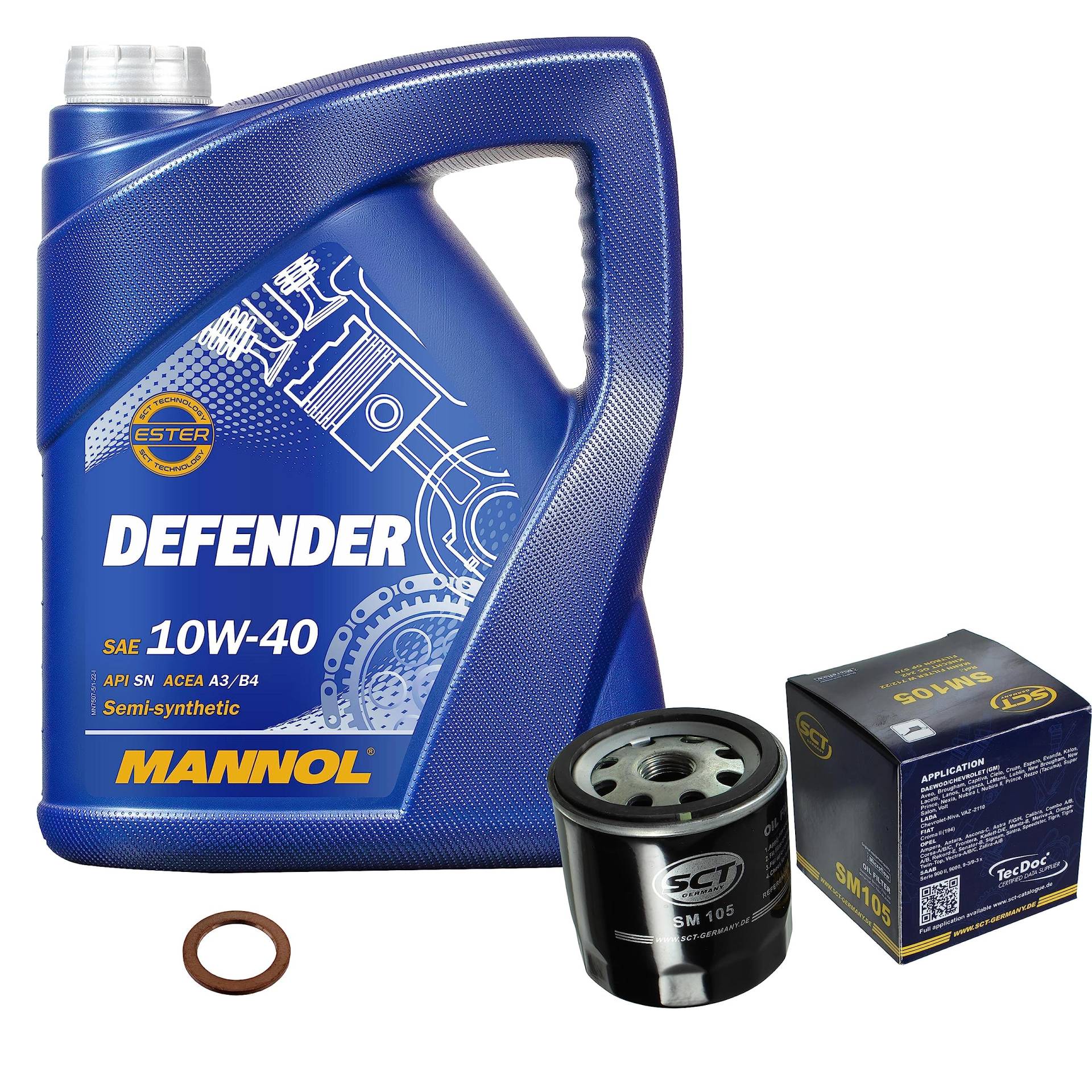 Inspektionspaket Wartungspaket Filterset mit 5 L Motoröl Defender 10W-40, Ölfilter, Dichtring von EISENFELS
