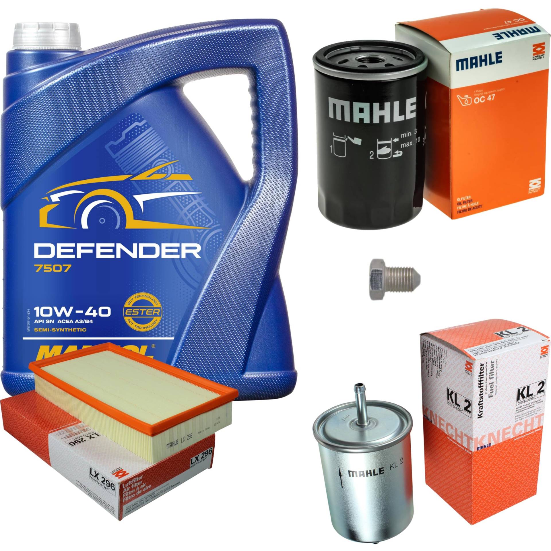 Inspektionspaket Wartungspaket Filterset mit 5 L Motoröl Defender 10W-40, Ölfilter, Luftfilter, Kraftstofffilter, Verschlussschraube Inspektionspaket Wartungspaket Filterset mit 5 L Motoröl Defender 10W-40, Ölfilter, Luftfilter, Kraftstofffilter, Verschlussschraube von EISENFELS