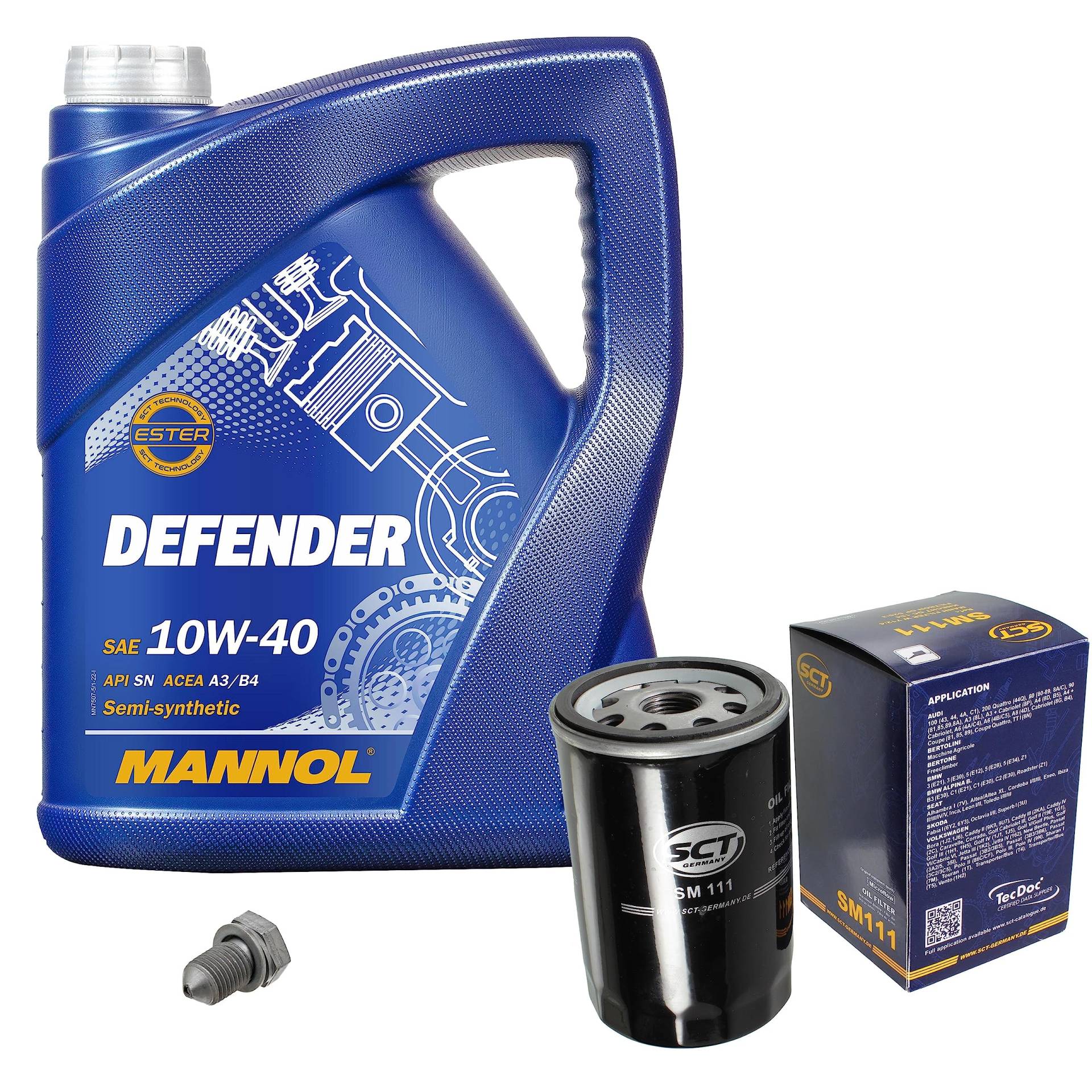 Inspektionspaket Wartungspaket Filterset mit 5 L Motoröl Defender 10W-40, Ölfilter, Verschlussschraube von EISENFELS